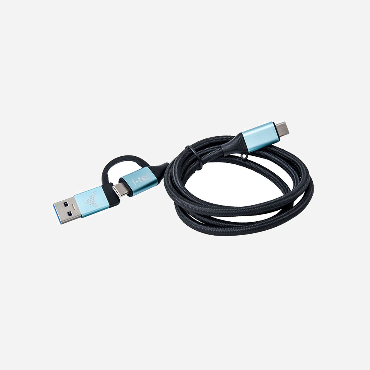 i-tec C31USBCACBL: Câble USB-C vers USB-C 1m, Adaptateur USB 3.2 Gen 1 intégré, 10 Gbps, 4K 60Hz, Power Delivery 100W, gaine tressée, connecteurs aluminium - Câble de raccordement universel et professionnel USB-C avec USB-C, avec adaptateur intégré, permettant une connexion facile avec des appareils équipés du port USB 3.0.<br><br>Dans le cas de connexion de USB-C avec USB-C, ce câble supporte :<br>- le chargement de l’ordinateur / d’une tablette allant jusqu’à 100 W<br>- le transfert vidéo d’une résolution jusqu’à 4K / 60 Hz<br>- le transfert de données d’une vitesse jusqu’à 10 Gbps (USB-C 3.1 Gen.2)<br><br>Si le câble est connecté à un appareil avec le port USB 3.0, il permettra la connexion d’une vitesse de transfert de données jusqu’à 5 Gbps.<br><br>Les têtes de câbles sont fabriquées en aluminium et le câble lui-même est fait en matériau tressé spécial ; cette conception garantit une grande flexibilité, durabilité et durée de vie du câble.