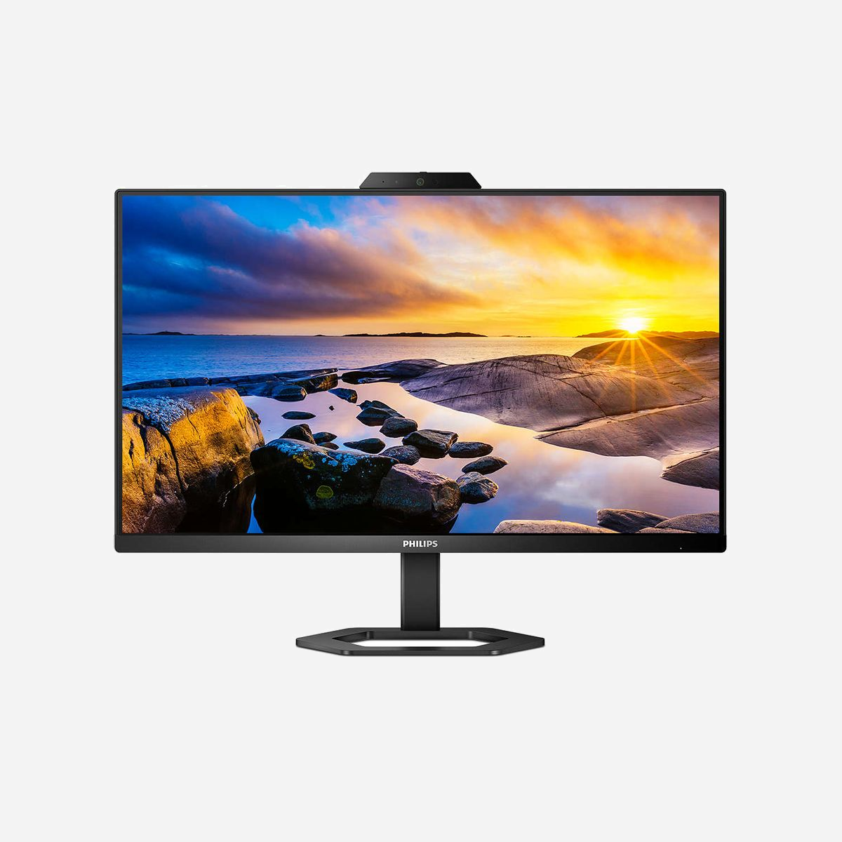 Philips Série 5000 24E1N5300HE/00 : Écran LCD 23.8" Full HD, IPS, 1920x1080, 4ms, 300cd/m², Webcam 5MP, USB-C 65W Power Delivery, FreeSync - Ce moniteur Philips est conçu pour le télétravail. La webcam 5 MP intégrée offre une image nette, tandis que le micro à réduction de bruit permet à vos interlocuteurs de vous entendre parfaitement.