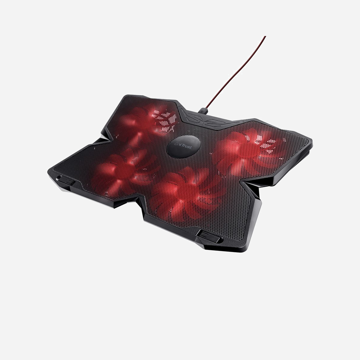 Trust 20817 - Support Refroidissement Laptop Gaming 17.3" avec 4 Ventilateurs LED Rouges, 2x USB 2.0, Alimentation USB, 5V, Noir - Support de refroidissement pour ordinateur portable de jeu avec 4 ventilateurs éclairés à vitesse réglable et un boîtier robuste