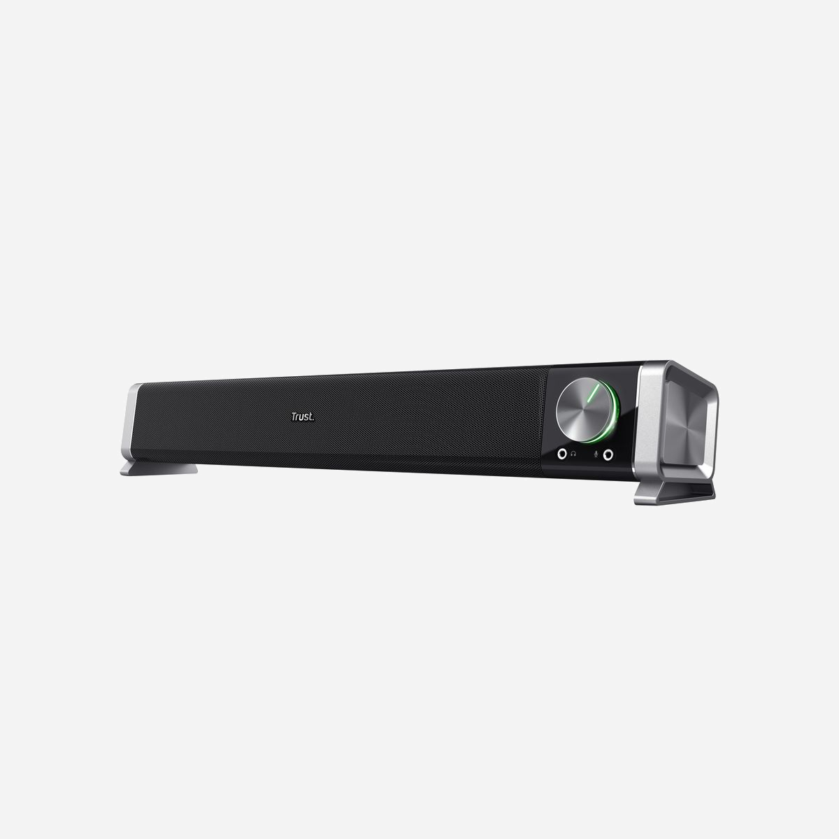 Trust Asto 21046 - Soundbar PC 6W RMS Noir et Argent - Connectivité USB & AUX - Sortie casque - 470x75x70mm - Compatible PC - Chine - Enceinte horizontale élégante conçue pour s’intégrer parfaitement sous un moniteur de PC ou un écran de téléviseur