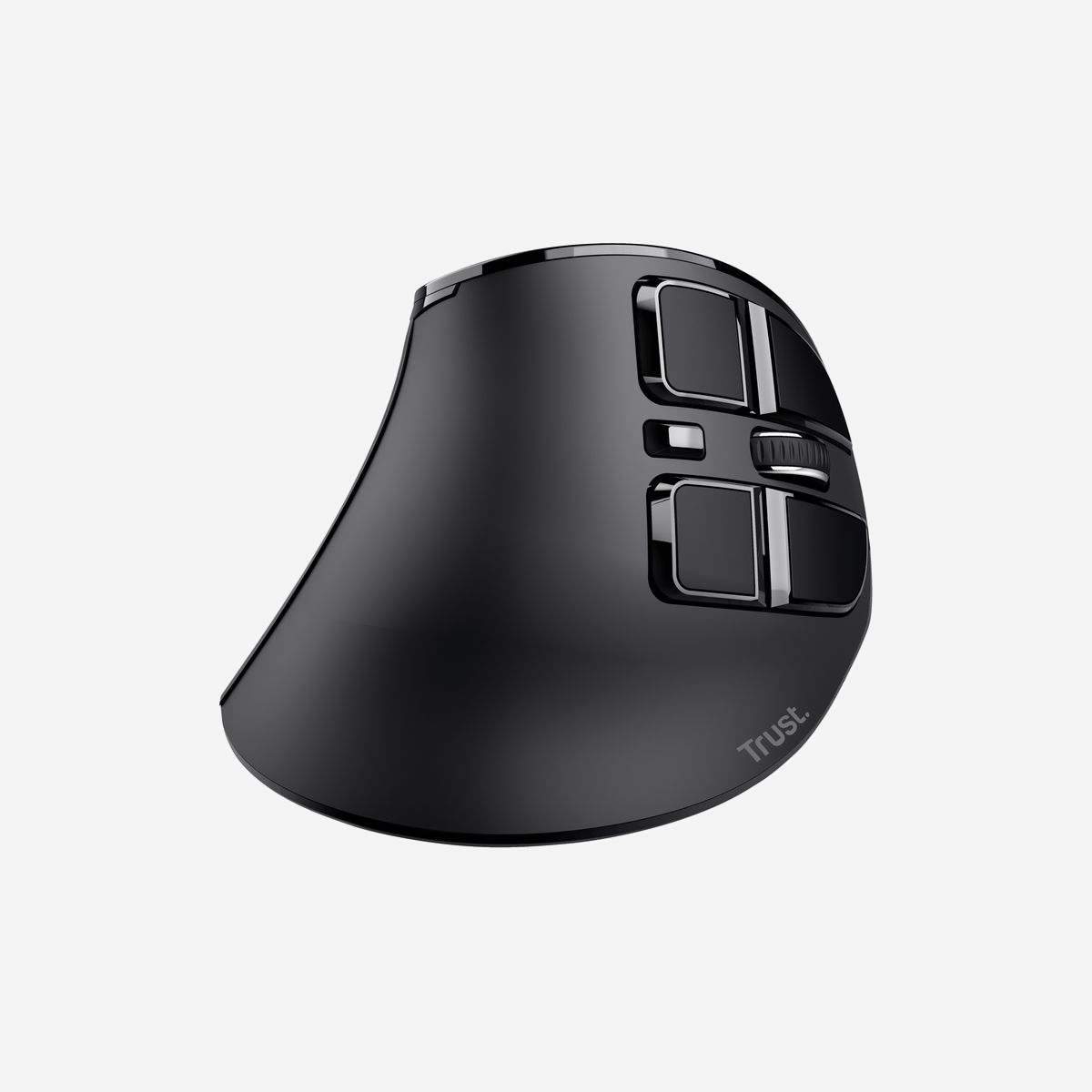 Trust Voxx Souris Ergonomique Verticale 2400 DPI Optique RF sans fil + Bluetooth, 9 Boutons Programmables, Batterie intégrée, Compatible Windows/macOS/ChromeOS - <b>Design vertical</b><br><br>Préservez vos poignets pendant les longues journées de travail. Avec la souris ergonomique rechargeable sans fil Trust Vox, vous continuez à travailler aussi longtemps que vous le souhaitez. La forme verticale de cette souris ergonomique réduit la fatigue des poignets et des bras, tandis que les boutons réglables et le menu de l'écran LED vous aident à améliorer votre rendement.<br><br><b>Fonctionnalité optimale</b><br><br>Si le design vertical est confortable à tenir, une souris n'est pas optimale si elle n'est pas fonctionnelle. C'est pourquoi le Voxx est une véritable bête de travail avec 9 boutons. Utilisez le bouton DPI pour régler la vitesse de votre curseur (1 200, 1 600, 2 000 et 2 400 DPI) et les boutons latéraux pour avancer et reculer rapidement dans votre navigateur. Ou paramétrez les boutons à votre convenance.<br><br><b>Tout à portée de vue</b><br><br>Avez-vous déjà changé un paramètre et cherché les paramètres actuels de votre souris ? Ce n'est plus nécessaire. La souris ergonomique rechargeable sans fil Vox est dotée d'un écran LED pratique qui vous permet de suivre vos principaux paramètres, comme la fonctionnalité des boutons, le DPI, l'état de la connexion et la durée de vie restante des piles. Vous pouvez enfin vous concentrer sur ce qui est important : avancer dans votre travail.<br><br><b>Votre genre de sans fil</b><br><br>La Voxx peut être utilisée exactement comme vous le souhaitez. Utilisez-la sans fil via Bluetooth sur les ordinateurs portables, les tablettes et même les smartphones pris en charge. Et si votre ordinateur portable ou votre PC ne prend pas en charge le Bluetooth, le récepteur micro USB inclus vous sauvera la mise. Il est rangé directement dans la souris, de sorte que vous l’avez toujours à portée de main. Vous pouvez même utiliser cette souris lorsque vous n'avez plus de batterie, grâce au câble de charge.