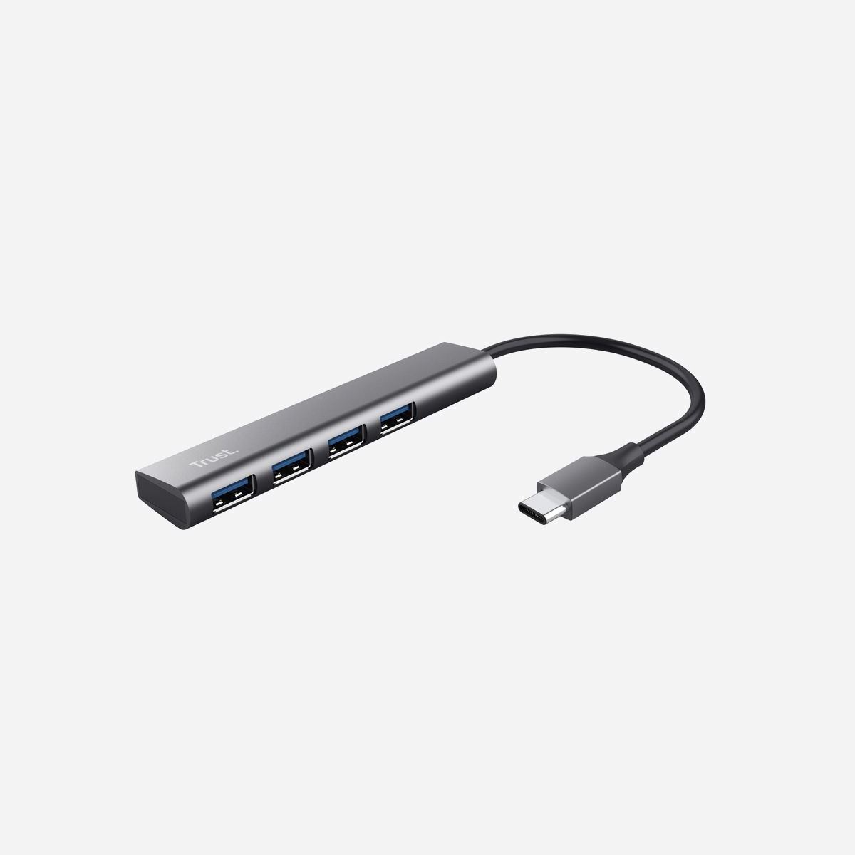 Trust Hub USB 3.2 Gen 1 Type-A vers 4 Ports USB Type-C, 5 Mbit/s, Gris, Compatible Windows 10/11, macOS 11 à 13, ChromeOS, 211x21x11mm - Trust Halyx. Interface de l'hôte: USB 3.2 Gen 1 (3.1 Gen 1) Type-A, Interfaces Hub: USB Type-C. Taux de transfert de données: 5 Mbit/s, Couleur du produit: Gris, Voyants: Énergie. Prise en charge du système d'exploitation Windows: Windows 10, Windows 11, Prise en charge du système d'exploitation Mac: Mac OS X 11.0 Big Sur, Mac OS X 12.0 Monterey, Mac OS X 13.0 Ventura, Prise en charge d'autres systèmes d'exploitation: ChromeOS. Largeur: 211 mm, Profondeur: 21 mm, Hauteur: 11 mm. Quantité: 1 pièce(s), Largeur du colis: 144 mm, Profondeur du colis: 20 mm