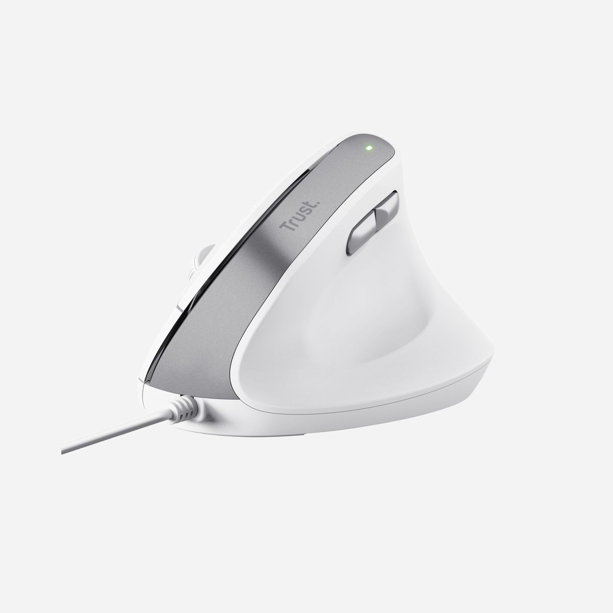 Trust Bayo II Souris Ergonomique Optique USB Type-A 2400 DPI, 6 Boutons, Clic Silencieux, Défilement Vertical, Droitier, Blanc, 1.5m, Windows/macOS/ChromeOS - <b>Cliquez dans le confort</b><br>Tirez davantage de plaisir de votre journée de travail avec la Bayo II. Grâce à un angle optimal de 57 degrés, la conception ergonomique de cette souris place votre bras et votre poignet dans la position la plus confortable et naturelle pour un travail plus agréable.<br><br><br><b>Recyclée et unique</b><br>Cette souris a été spécifiquement conçue pour votre bien-être et celui de la planète. Composée de 50 % de plastique recyclé, cette souris vous aide à mener votre journée de manière plus durable.<br><br><b>Deux pouces levés</b><br>Vous devriez pouvoir passer votre journée de travail aussi aisément que possible, et c'est pourquoi la Bayo II est équipée de deux boutons latéraux facilement accessibles avec le pouce, ce qui facilite la navigation vers l'avant et l'arrière. Cela vous fait deux pouces levés !