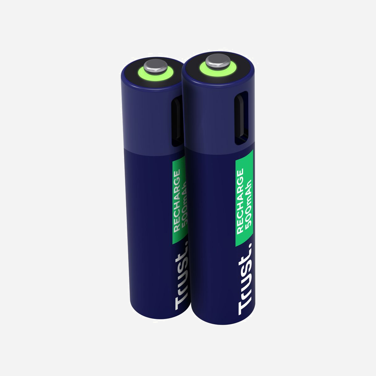 Trust Batterie Rechargeable AAA 500mAh USB-C, Set de 2, Rechargement 1h, 800 Cycles, Protection Court-Circuit, Dimensions 10x44mm - <b>Les batteries les plus performantes</b><br>Ces deux piles AAA rechargeables se rechargent directement via USB-C, éliminant le besoin de piles jetables ou d’un chargeur spécifique. Avec une capacité de recharge allant jusqu’à 800 cycles, ces piles sont conçues pour durer !<br><br><b>Une vitesse fulgurante</b><br>Prêtes à l’emploi en un clin d’œil. Entièrement rechargées en seulement une heure et équipées d’un indicateur LED pratique pour le suivi du chargement, elles sont prêtes à vous accompagner rapidement dans toutes vos activités.