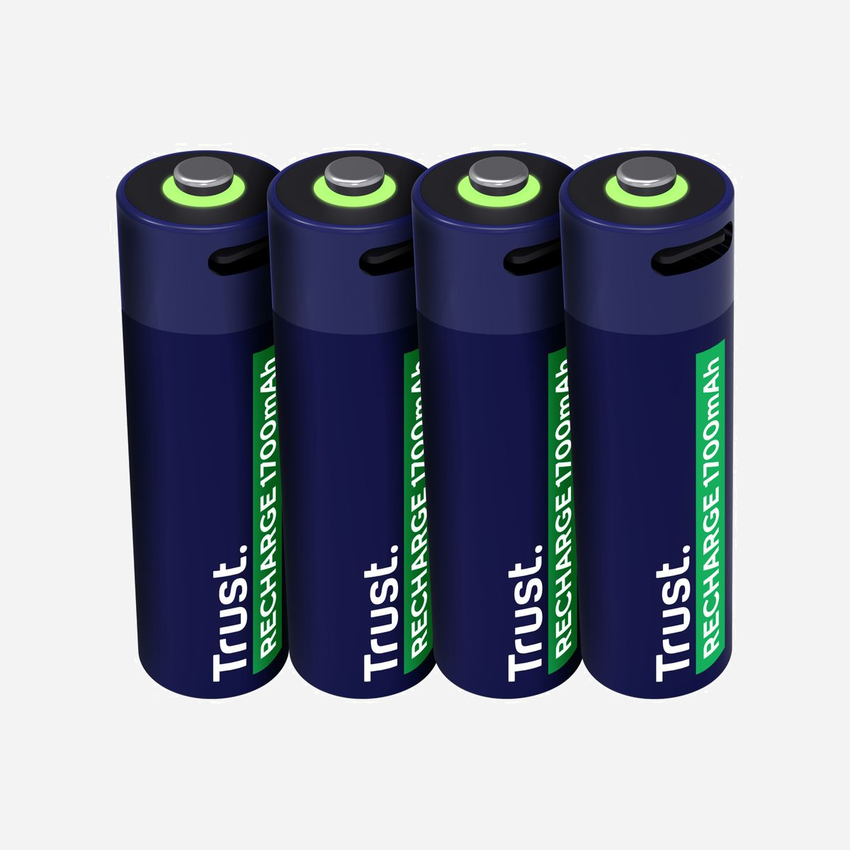 Trust Batteries Rechargeables AA 1700 mAh (4 pièces) - Recharge USB-C, 800 Cycles, Temps de Charge 2h, Protection Court-Circuit, Dimensions 50x14mm - <b>Les batteries les plus performantes</b><br>Ces quatre piles AA rechargeables se rechargent directement avec le câble USB-C inclus, éliminant le besoin de piles jetables ou d’un chargeur spécifique. Avec une capacité de recharge allant jusqu’à 800 cycles, ces piles sont conçues pour durer !<br><br><b>Une vitesse fulgurante</b><br>Prêtes à l’emploi en un clin d’œil. Entièrement rechargées en seulement 2 heures et équipées d’un indicateur LED pratique pour le suivi du chargement, elles sont prêtes à vous accompagner rapidement dans toutes vos activités.