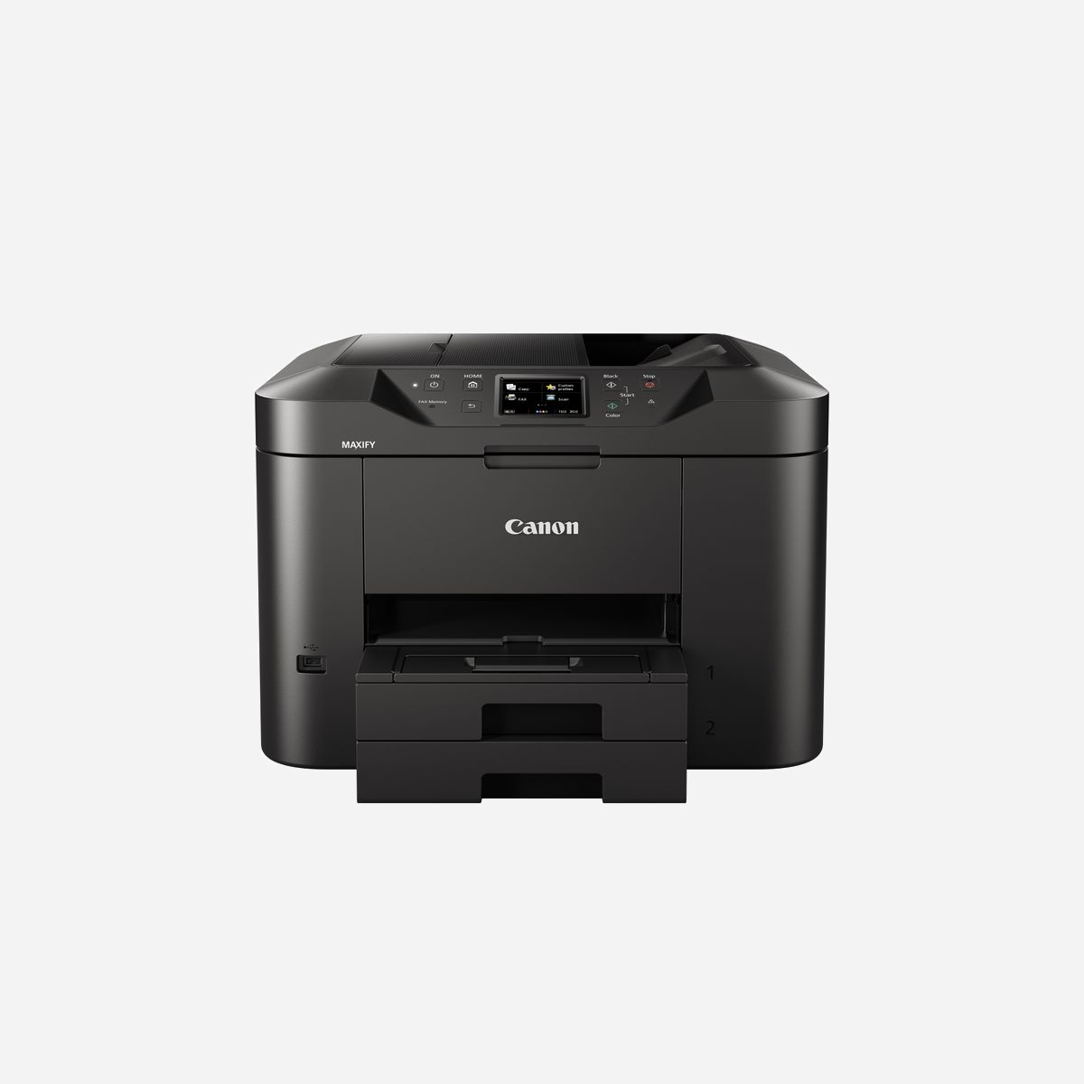 Canon MAXIFY MB2750 : Multifonction Jet d'encre A4 Couleur 600x1200 DPI, 24 ipm Noir/15.5 ipm Couleur, WiFi, LAN, Impression Cloud, ADF 50 feuilles, Cassette 500 feuilles. - Multifonction jet d'encre couleur pour les bureaux à domicile. Le multifonction Canon MAXIFY MB2750 offre l'impression mobile et l'intégration Cloud. Sa capacité papier de 500 feuilles et sa grande vitesse d'impression monochrome (24 ipm) garantissent une productivité optimale.<br><br>- Productivité réelle : 24 ipm en monochrome, 15,5 ipm en couleur<br>- Connectivité Wi-Fi et LAN pour l'impression et la numérisation<br>- Imprimez depuis / numérisez vers des services Cloud<br>- Rendement des cartouches d'encre : 1200 pages en monochrome et 900 pages en couleur<br>- Cassette grande capacité de 500 feuilles et chargeur automatique de documents de 50 feuilles<br><br><b>Pour les bureaux à domicile exigeants en termes de productivité</b><br>Un multifonction très complet conçu pour les bureaux à domicile avec fonctions d'impression, de numérisation, de copie et de télécopie. Équipé d'une cassette papier grande capacité de 500 feuilles et d'un chargeur automatique de documents de 50 feuilles, le multifonction Canon MAXIFY MB2750 produit des impressions remarquables avec des noirs profonds et denses, des couleurs vives et des textes d'une grande netteté à l'aide des encres DRHD résistantes aux marqueurs et aux frottements. Cette qualité n'est pas obtenue au détriment de la vitesse : imprimez au format A4 à une vitesse ultra rapide de 24 ipm en monochrome et de 15,5 ipm en couleur. De plus, le temps de sortie de la première page (FPOT) est seulement de 6 secondes.<br><br><b>Des coûts de fonctionnement réduits au strict minimum</b><br>Avec une consommation électrique typique (TEC) de 0,2 kWh seulement et des cartouches couleur remplaçables individuellement, économie est le maître mot. Les cartouches d'encre noire offrent un rendement ISO de 1200 pages, les cartouches couleur permettent d'imprimer 900 pages. L'option multipack 4 couleurs comprend un jeu complet de cartouches d'encre pour des impressions encore plus économiques.<br><br><b>Conçu pour la productivité</b><br>La fonction d'impression recto verso et la prise en charge de nombreux types et formats de papier (du papier ordinaire A4 aux étiquettes, en passant par les enveloppes, le papier photo et même la copie recto verso de pièces d'identité) facilitent les tâches d'impression courantes. Il suffit de quelques pressions sur l'écran tactile couleur TFT de 7,5 cm (3 pouces) très réactif et doté d'une interface améliorée pour imprimer, copier, numériser ou télécopier des documents.<br><br><b>Adapté aux périphériques mobiles, au Cloud et au monde du travail</b><br>La prise en charge de Google Cloud Print, Apple AirPrint (iOS), Mopria et de l'application Canon PRINT permet une impression et une numérisation faciles et rapides depuis les appareils mobiles. Vous pouvez imprimer depuis le Cloud. Vous pouvez également numériser et sauvegarder vos documents vers des services Cloud. Les services pris en charge sont Google Drive, Dropbox, Evernote, OneNote, OneDrive et Concur. Le mode point d'accès intégré offre aux utilisateurs de smartphones ou tablettes la possibilité de se connecter à l'imprimante sans réseau Wi-Fi.<br><br><b>Capacités complètes de maintenance et de surveillance</b><br>Le filtrage des adresses IP permet de mettre en place des restrictions d'accès en accordant des autorisations à certains utilisateurs uniquement. En outre, la prise en charge de la fonction e-mail SMTP garantit la numérisation sécurisée des documents vers un e-mail. Un ensemble d'options avancées permet aux administrateurs système de configurer l'imprimante facilement et rapidement et de restreindre certaines opérations telles que la numérisation vers USB.<br><br><b>Intégration réseau</b><br>Les responsables informatiques et les administrateurs système apprécieront la compatibilité avec le protocole SNMP de la série Canon MAXIFY MB2750, qui facilite la gestion des périphériques et leur intégration aux réseaux bureautiques existants. Le protocole SNMP permet d'utiliser différentes fonctions de maintenance, parmi lesquelles la surveillance des niveaux d'encre, des statuts d'erreur et du nombre de pages.