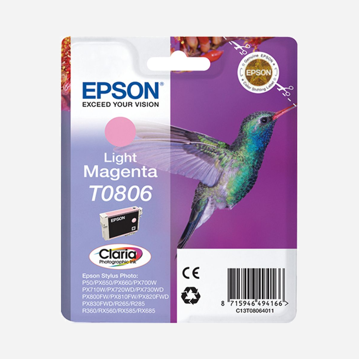 Epson C13T08064011 - Cartouche d'encre Claria Mc Magenta Clair 7.4ml, Jet d'encre, pour Stylus Photo P50/PX660/PX730WD et autres modèles - <b>Réalisez des économies grâce aux cartouches d’encre séparées</b><br>Les cartouches d’encre séparées Epson vous permettent de réaliser encore plus d’économies en ne remplaçant que la couleur épuisée.<br><br><b>Les encres Epson sont optimisées pour les imprimantes Epson</b> <br>Les encres et les papiers Epson ont été développés pour fonctionner parfaitement avec les imprimantes Epson, afin de produire les meilleurs résultats maintes et maintes fois.