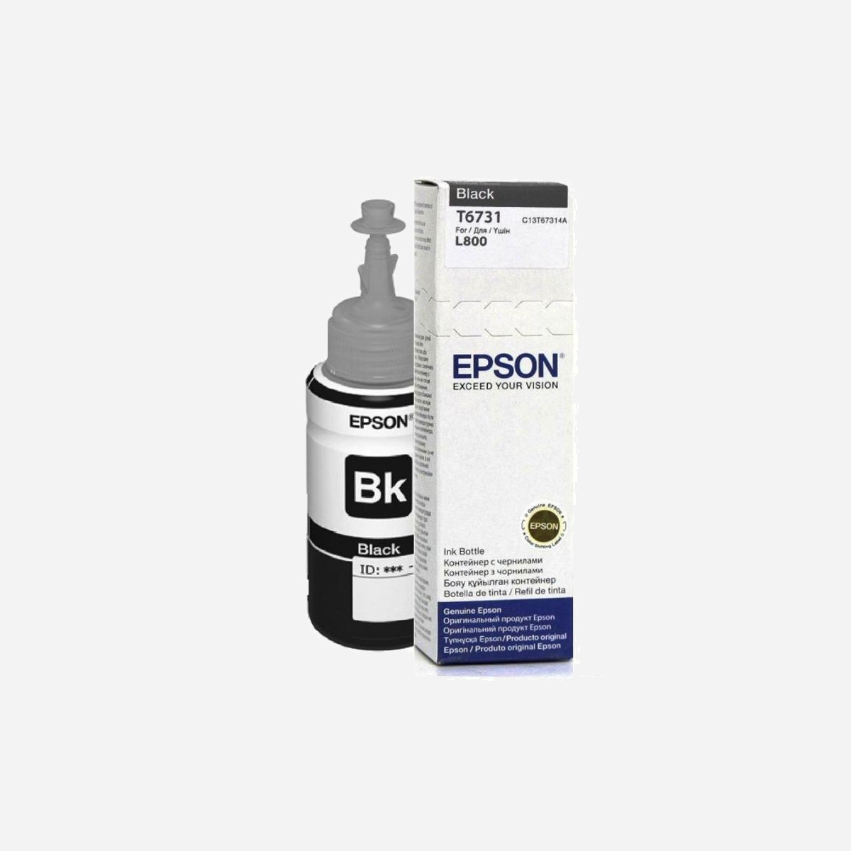 Epson C13T67314A : Bouteille d'encre noire T6731 70ml, encre à colorant, jet d'encre, pour Epson L800, conditionnement unitaire - Epson T6731 Black ink bottle 70ml. Type d’encre de couleur: Encre à colorant, Couleurs d'impression: Photo noire, Quantité: 1 pièce(s)