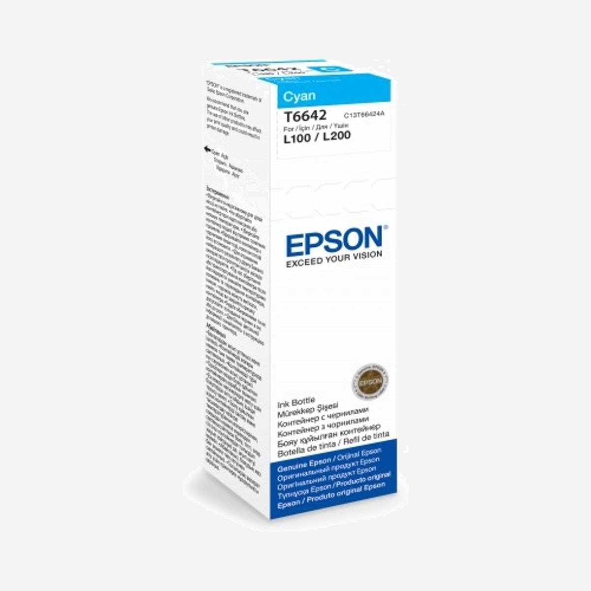 Epson C13T66424A - Bouteille d'encre Cyan T6642 70ml - Encre originale Epson - Compatible L100/L110/L200/L300/L355/L550 - Epson T6642 Cyan ink bottle 70ml. Couleurs d'impression: Cyan, Quantité: 1 pièce(s)