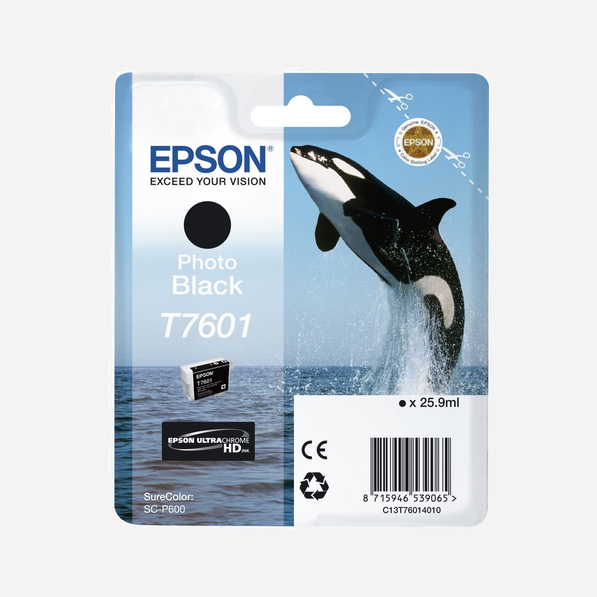 Cartouche d'encre Epson T7601 Photo Black - Encre à colorant 25.9ml - Jet d'encre - SureColor SC-P600 - Code OEM C13T76014010 - Découvrez la surprenante fidélité des couleurs avec un système 9 couleurs proposant un large éventail colorimétrique.<br><br>Toutes ces nouvelles encres ont une densité optique élevée et améliorent les dégradés dans les zones sombres. Autrement dit, vos images révèleront des détails époustouflants lors des impressions en monochrome comme en couleur. La réduction des reflets permet des teintes de couleur extrêmement précises.