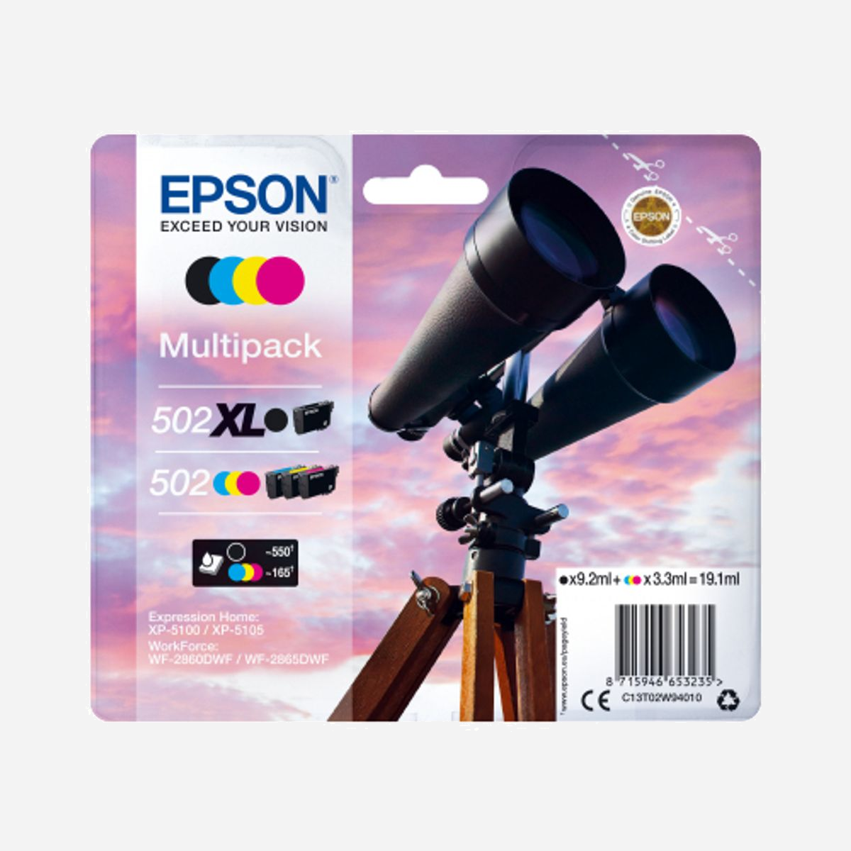 Epson C13T02W94020 : Pack 4 Cartouches Compatibles 502 XL (Noir, Cyan, Magenta, Jaune) - Expression Home XP-5100/5105, WorkForce WF-2860/2865/2880/2885 DWF - Epson 502 XL. Couleurs d'impression: Noir, Cyan, Magenta, Jaune, Quantité: 4 pièce(s)