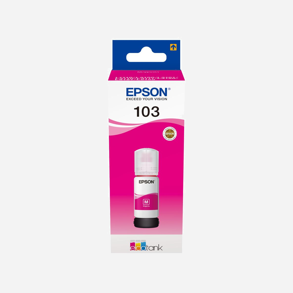Epson 103 Cartouche d'Encre Original Magenta C13T00S34A, Encre à Pigments 70ml, Jet d'Encre, Compatibilité L1110, L3150, L5190 - Epson 103. Type d’encre de couleur: Encre à pigments, Volume d'encre de couleur: 70 ml, Couleurs d'impression: Magenta, Quantité: 1 pièce(s)