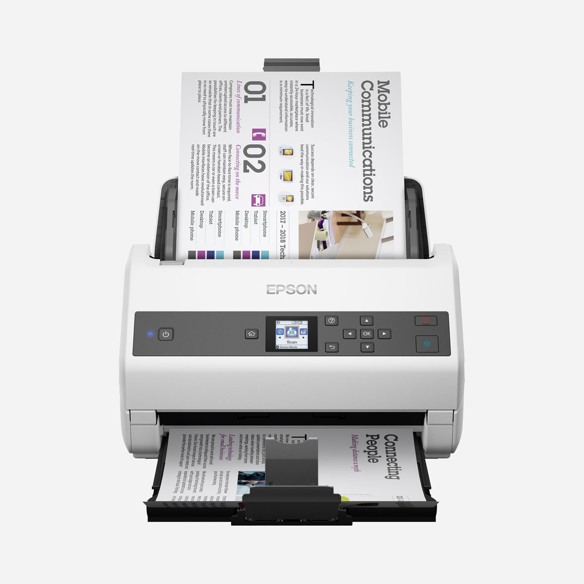 Epson WorkForce DS-970 Scanner A4 600x600 DPI 85 ppm/170 ipm ADF 100 feuilles USB 3.2 Gen 1 TWAIN/ISIS/WIA - <b>Performances exceptionnelles</b><br>Le scanner de documents A4 le plus rapide d’Epson offre des performances inégalées1. Avec un chargeur automatique de documents (ADF) de 100 pages, une vitesse de numérisation de 85 ppm/170 ipm et une numérisation à mode d’alimentation automatique, le WorkForce DS-970 permet de traiter rapidement et efficacement de gros volumes documentaires. Faites défiler facilement les tâches prédéfinies à l’aide du panneau intuitif et mettez vos documents au bon endroit en quelques clics. Les pilotes TWAIN, WIA et ISIS garantissent une compatibilité améliorée avec les systèmes de gestion de documents.<br><br><b>Traitement efficace des documents</b><br>Gardez le contrôle du processus documentaire grâce à un scanner capable de numériser une large gamme de supports allant de 27 g/m² à 413 g/m² et un mode de numérisation de longs documents pouvant mesurer jusqu’à 6 096 mm. Le mode lent diminue le frottement des documents en réduisant la vitesse des rouleaux, ce qui facilite la capture de documents fragiles ou endommagés sans augmenter la taille des fichiers. Le système de rouleau de séparation actif empêche le phénomène de double alimentation de survenir et garantit que chaque feuille de papier est correctement numérisée. La fonction de Désactivation de la détection de double alimentation vous permet de numériser des médias difficiles, comme des enveloppes ou des documents comportant des étiquettes.