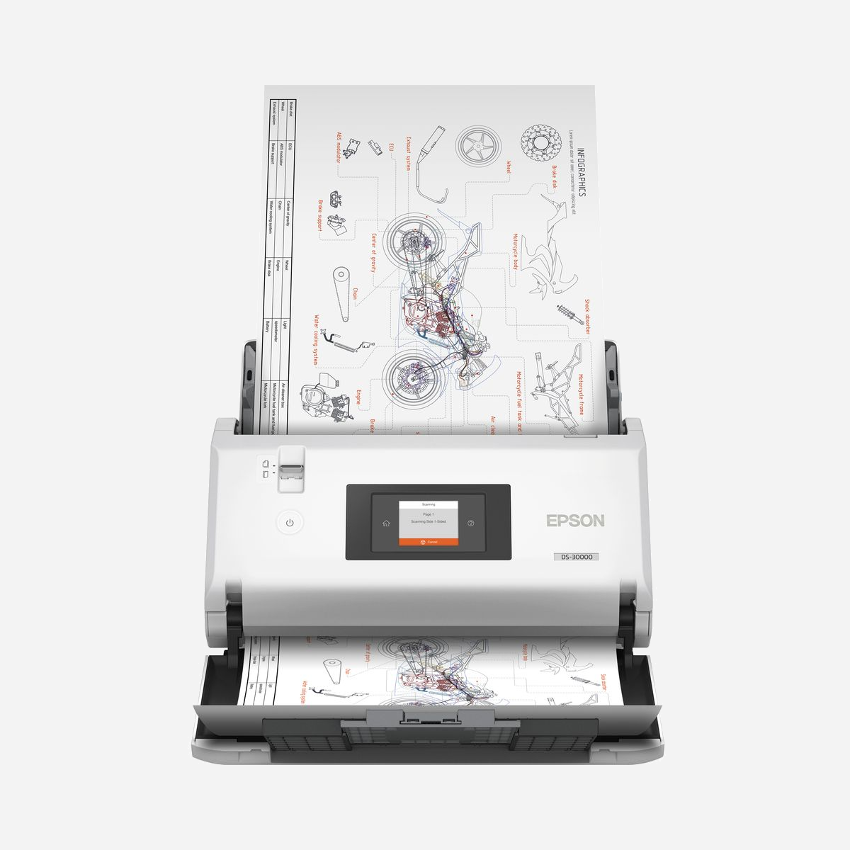Epson WorkForce DS-30000 Scanner A3 ADF 120 feuilles 600 dpi 70 ppm USB 3.2 Gen 1 CIS ReadyScan LED TWAIN/WIA/ISIS/ICA Windows/macOS/Linux - Grâce à la nouvelle technologie Epson Complex Production Architecture, le DS-30000 a été conçu selon les normes les plus strictes pour répondre aux besoins des entreprises les plus exigeantes. <br><br>Le chargeur automatique de documents (ADF), robuste et de grande capacité, numérise la plus large gamme de documents de sa catégorie¹. Il permet de numériser les passeports2, livrets, cartes d’identité et les documents grand format. <br><br>Il simplifie la numérisation en donnant le contrôle aux utilisateurs grâce à un écran tactile rétroéclairé de 6,9 cm qui peut afficher des profils de numérisation prédéfinis ainsi qu'une aide pour réaliser étapes par étapes les opérations de nettoyage et de maintenance.<br><br>Les capteurs de protection du papier intégrés empêchent également les documents d’être endommagés et les capteurs à ultrasons garantissent que tous les documents sont numérisés, préservant ainsi l’intégrité des données.<br><br>Le DS-30000 est fourni en standard avec le puissant logiciel Document Capture Pro 3.0 doté d’une fonctionnalité de reconnaissance optique de caractères (OCR) intégrée qui permet de créer des fichiers au format Office (.docx, .xlsx, .pptx). De nombreux pilotes, dont TWAIN, ISIS, WIA, SANE et ICA, permettent une intégration aisée dans la plupart des systèmes de gestion électronique de documents.<br><br>Pour plus de flexibilité et de commodité, les scanners à plat A4 (DS-5500) et A3 (DS-50000) en option permettent de numériser des livres, des documents et tout autre types de documents.
