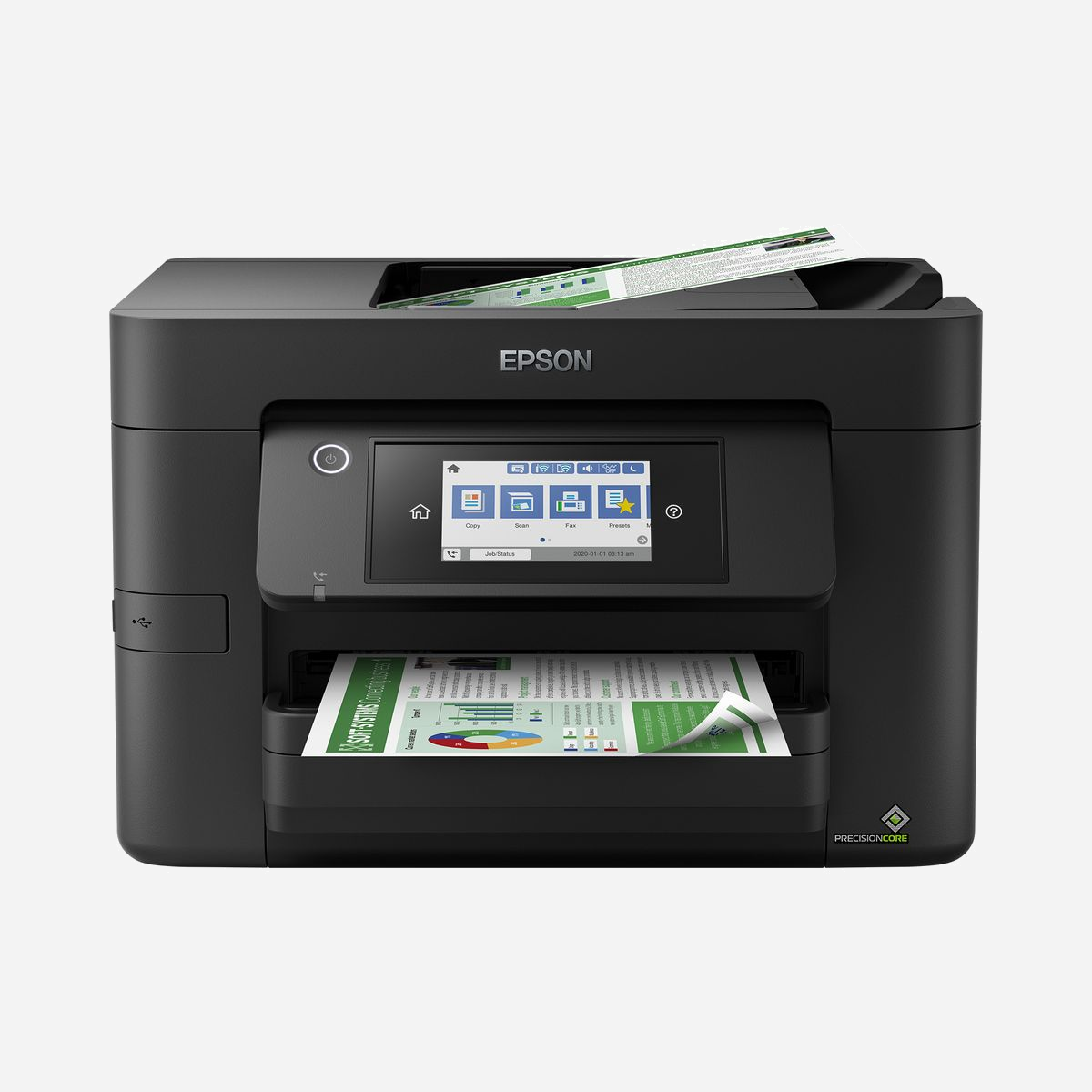 Epson WorkForce Pro WF-4820DWF : Imprimante Jet d'Encre A4, 4800x2400 DPI, 25 ppm, Recto-Verso, Wifi, Fax, Scanner 1200 DPI, ADF 35 feuilles - <b>Une impression A4 de qualité professionnelle</b><br>Cette imprimante multifonction A4 répondra aux besoins des utilisateurs les plus exigeants, qu’il s’agisse de travailleurs à domicile ou de PME. Proposant l’impression Recto Verso, la numérisation Recto, la copie et le fax jusqu’au format A4, elle est également dotée d’un chargeur automatique de documents capable de traiter jusqu’à 35 pages A4. Elle produit en outre des impressions de haute qualité équivalentes au laser grâce à sa tête d’impression PrecisionCore. <br><br><b>Améliorez votre productivité</b><br>Ce modèle rapide, fiable et efficace propose une impression Recto Verso A4 et des vitesses d’impression allant jusqu’à 25 ppm en noir et blanc et 12 ppm en couleurs¹. Il est également très simple d’utilisation, avec son interface utilisateur intuitive et son écran tactile de 10,9 cm. <br><br><b>Réduisez vos dépenses</b><br>Réduisez considérablement vos coûts : cette imprimante est compatible avec les encres individuelles, 50 % plus efficaces que les cartouches comprenant trois couleurs³. Offrant un excellent rapport qualité-prix, ces cartouches sont disponibles en taille standard et XL, avec une autonomie maximale de 1 100 pages⁴. <br><br><b>Solutions sans fil</b><br>Imprimez de n'importe où dans le bureau avec la connexion Wi-Fi ou Wi-Fi Direct à partir d’appareils sans fil compatibles. Les solutions et applications d’impression mobile gratuites d’Epson offrent une polyvalence optimale, notamment Email Print, qui vous permet d’envoyer des éléments à l’impression quasiment depuis n’importe où dans le monde². De plus, grâce à la fonction Scan-to-Cloud, vous bénéficiez de tous les avantages du travail collaboratif².