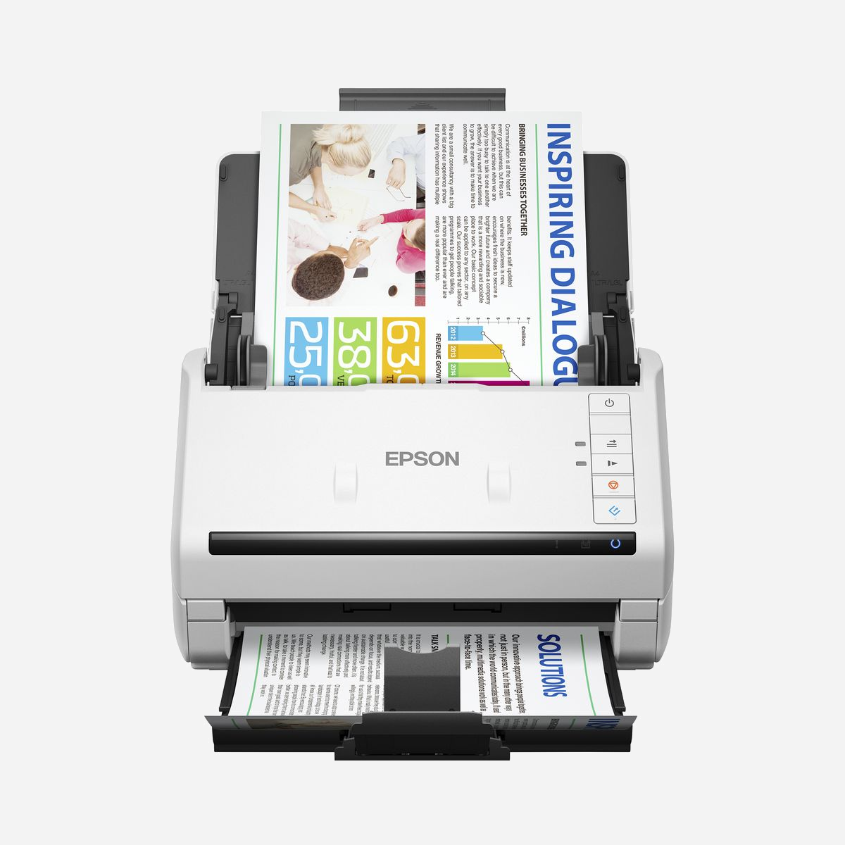 Epson WorkForce DS-770II Scanner A4 ADF 100 feuilles 600dpi USB 3.0 Recto-Verso 90ipm TWAIN/WIA/ISIS JPEG/PDF/TIFF 27-413g/m² avec Epson Scan 2 - <b>Des fonctionnalités puissantes qui améliorent la fiabilité, l’efficacité et la précision des données</b><br>Avec son mode de numérisation lente (une première du marché)1 destiné à la numérisation de documents froissés ou fragiles, numériser des médias délicats n’a jamais été aussi facile. Le système de rouleau de séparation actif empêche le fastidieux phénomène de double alimentation de survenir et garantit que chaque feuille de papier est correctement numérisée. La fonction de Désactivation de la détection de double alimentation vous permet de numériser des médias difficiles, comme des enveloppes ou des documents comportant des étiquettes. Le mode de numérisation automatique permet le traitement d’un grand nombre de documents en les fractionnant en quantités plus faciles à gérer pour produire un seul et unique fichier.<br><br><b>Grande polyvalence</b><br>Le kit Scanner à plat en option permet un traitement efficace des documents, qu’il s’agisse de timbres, de livres, de livrets de famille ou encore de passeports. La numérisation recto verso en un seul passage garantit un traitement rapide des documents. Il est en outre possible de numériser une vaste gamme de médias, allant du papier très fin de 27 g/m² aux documents rigides de 413 g/m². La pochette de protection permet de numériser un document A3 plié en deux, dont l’image est recomposée numériquement.<br><br><b>Connectivité étendue</b><br>Le port USB 3.0 Super-Speed associé aux pilotes TWAIN, WIA et ISIS garantissent une compatibilité améliorée avec les systèmes de gestion de documents.<br><br><b>Logiciels de gestion de documents et d’amélioration d’images</b><br>Le logiciel Epson Scan 2 facilite l’édition d’images grâce à des fonctionnalités telles que le redressement et la rotation automatique. Document Capture Pro est la solution facile à utiliser pour capturer et stocker des documents électroniques d’une simple pression sur une touche.