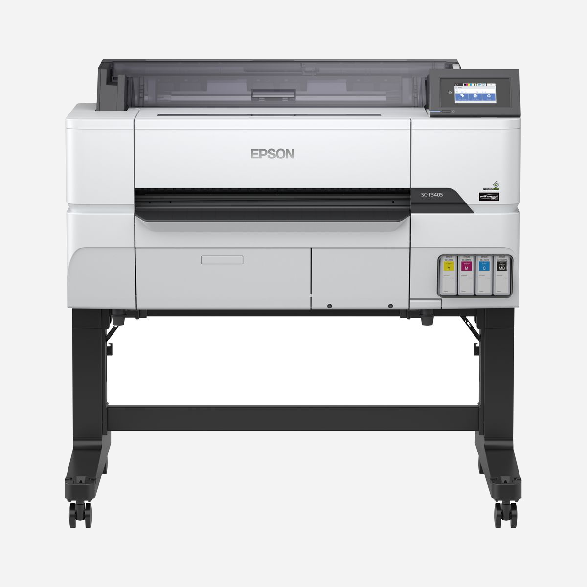 Epson SureColor SC-T3405 Imprimante Jet d'Encre A1 2400x1200 DPI, WiFi, Ethernet, USB, Mémoire 1024Mo, Encre UltraChrome XD2, HP-GL/2, avec Support - <b>Productivité optimisée</b><br>Cartouches d’encre de grande capacité (110 ml, 350 ml et 700 ml) et encres pigmentaires UltraChrome XD2 à 4 couleurs, résistantes aux taches et à l’eau. En outre, la SC-T3405 offre des noirs profonds, et des traits denses et précis, parfaits pour les dessins techniques.<br><br><b>Formats plus grands</b><br>La SC-T3405 offre des avantages en termes de coûts et de temps, étant donné qu’elle prend en charge des documents grand format. Il vous suffit de connecter votre multifonction Jet d’Encre Epson à votre imprimante technique grand format et de sélectionner la taille souhaitée (jusqu’à A1/24 pouces).<br><br><b>Changement de papier aisé</b><br>Basculez aisément du rouleau grand format au chargeur feuille à feuille puisque cette imprimante prend en charge des feuilles jusqu’au format A1 ainsi que les rouleaux.<br><br><b>Tranquillité d’esprit</b><br>Qualité d’impression constante même pour les utilisateurs occasionnels. La technologie unique de vérification des buses (NVT) permet d’éviter les défauts d’impression en surveillant constamment les blocages.