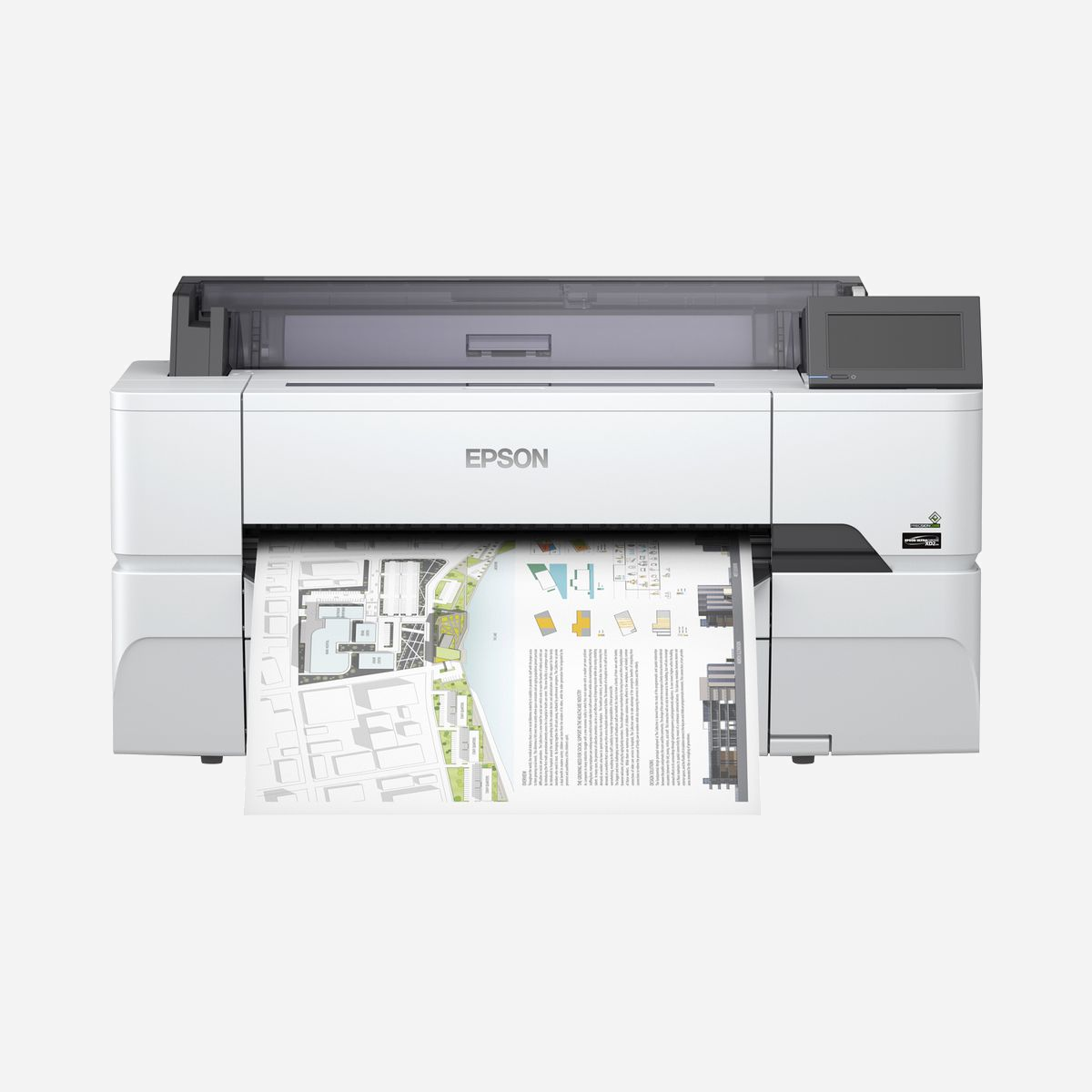 Epson SureColor SC-T3405N Imprimante Grand Format A1 Jet d'Encre Couleur 2400x1200 DPI, WiFi, Ethernet, USB, 1GB RAM, Écran Tactile LCD 4.3", HP-GL/2, HP-RTL - <b>Productivité optimisée</b><br>Cartouches d’encre de grande capacité (110 ml, 350 ml et 700 ml) et encres pigmentaires UltraChrome XD2 à 4 couleurs, résistantes aux taches et à l’eau. En outre, la SC-T3405N offre des noirs profonds, et des traits denses et précis, parfaits pour les dessins techniques.<br><br><b>Formats plus grands</b><br>La SC-T3405N offre des avantages en termes de coûts et de temps, étant donné qu’elle prend en charge des documents grand format. Il vous suffit de connecter votre multifonction Jet d’Encre Epson à votre imprimante technique grand format et de sélectionner la taille souhaitée (jusqu’à A1/24 pouces).<br><br><b>Changement de papier aisé</b><br>Basculez aisément du rouleau grand format au chargeur feuille à feuille puisque cette imprimante prend en charge des feuilles jusqu’au format A1 ainsi que les rouleaux.<br><br><b>Tranquillité d’esprit</b><br>Qualité d’impression constante même pour les utilisateurs occasionnels. La technologie unique de vérification des buses (NVT) permet d’éviter les défauts d’impression en surveillant constamment les blocages.