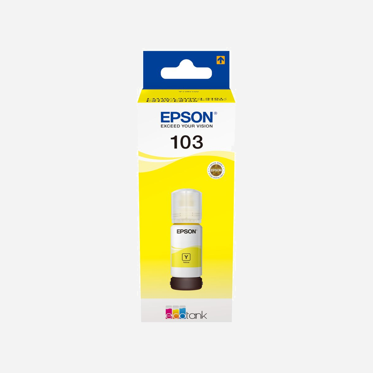 Epson 103 EcoTank Bouteille d'encre Jaune 65ml Jet d'encre (C13T00S44A10) pour L5190/L3156/L3151/L3150/EcoTank L3110 - <b>Pour des impressions au quotidien</b><br>Que vous imprimiez des devoirs scolaires ou des billets d’avion, cette série comprenant quatre encres couleur à base de colorants offre une solution fiable et sans difficulté.<br><br><b>Réduisez le coût de l’encre</b><br>Vous recherchez une solution d’impression ultra économique ? Dès le premier kit d’encre fourni avec l’imprimante, vous pouvez économiser en moyenne 90 % sur le coût de l’encre2. En plus d’être abordable, un seul kit permet d’imprimer un nombre de pages impressionnant : jusqu’à 4 500 pages en noir et 7 500 en couleur1.<br><br><b>Conçues spécialement pour être faciles à utiliser</b><br>Les bouteilles d’encre Epson sont plus faciles à utiliser que jamais grâce à leur conception de nouvelle génération. Les bouteilles complètement repensées permettent des recharges faciles et sont dotées de détrompeurs pour ne plus se tromper de couleur en remplissant le réservoir. <br><br><b>L’article d’origine</b><br>Réalisez des impressions fiables et sans difficulté avec les encres d’origine Epson. Nous réalisons de lourds investissements en Recherche et Développement et en usines de fabrication high-tech, et nous soumettons nos produits à des tests rigoureux pour vous offrir une qualité exceptionnelle.