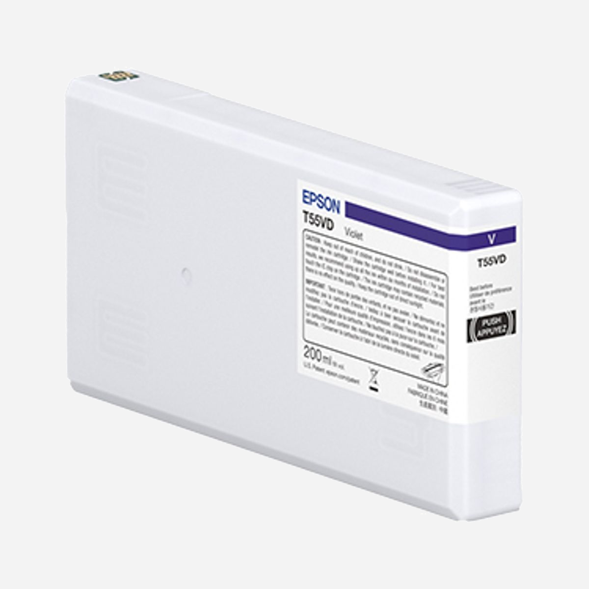 Epson UltraChrome Pro10 Cartouche d'encre Violet C13T55WD00, Encre à Pigments 200ml, 1 Pièce, Compatibilité SureColor P5360 - Epson UltraChrome Pro10. Type d’encre de couleur: Encre à pigments, Type d'alimentation: Paquet unique, Volume d'encre de couleur: 200 ml, Couleurs d'impression: Violet, Quantité: 1 pièce(s)
