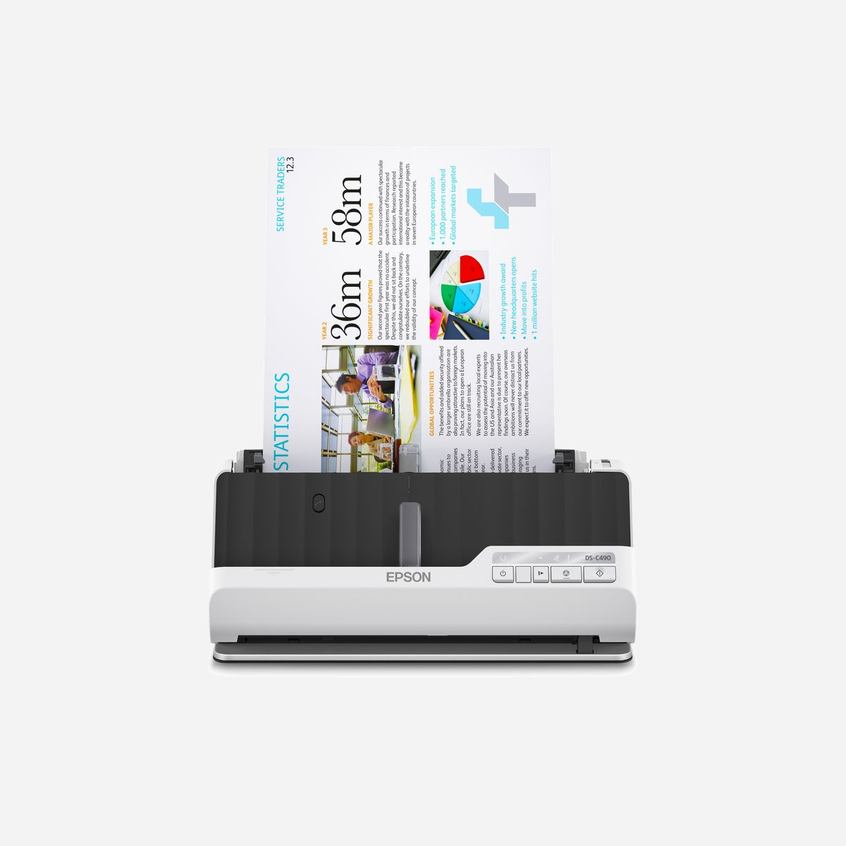 Epson DS-C490 Scanner A4 Chargeur Auto 20 Feuilles 600 DPI Recto-Verso ReadyScan LED, Numérisation E-mail, FTP, Network folder, Impression, Compatible Windows - Epson DS-C490. Surface maximal de numérisation: 215,9 x 5588 mm, Résolution de numérisation optique: 600 x 600 DPI, Profondeur d'affichage d'entrée de couleur: 30 bit. Type de scanner: Chargeur automatique de documents + Scanner à feuille, Couleur du produit: Noir, Blanc, Type de commande: Boutons. Cycle de fonctionnement par jour (max): 6500 pages, Source lumineuse: ReadyScan LED, Numériser vers: E-mail, FTP, Network folder, Impression. Capacité d'entrée standard: 20 feuilles. Taille de papier de série A ISO maximum: A4, Prise en charge des types de numérisation de support: Carte de visite, Papier plastifié, Carte postale (JPN), ISO, Format Series A (A0...A9): A4, A5, A6