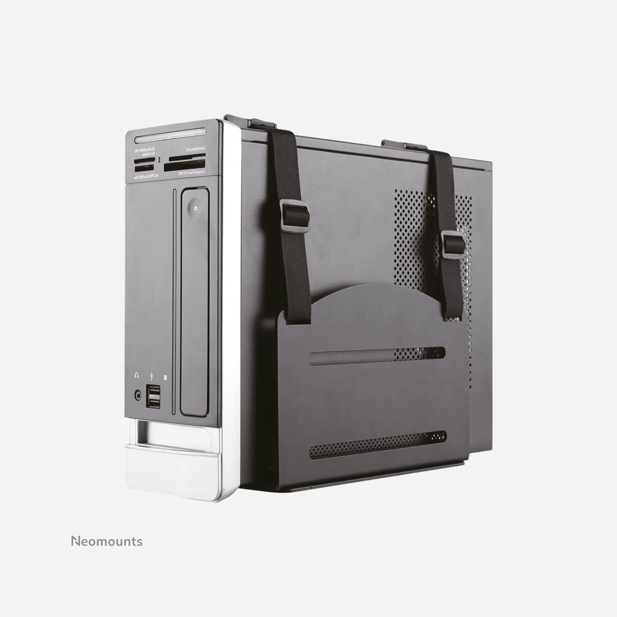 Neomounts CPU-W100BLACK Support Mural PC Acier Noir, Charge Max 10kg, Largeur Ajustable 120-210mm, Dimensions 210x158x245mm, VESA non applicable - Ce support d'ordinateur Neomounts, modèle CPU-W100BLACK, vous permet de monter un ordinateur sur un mur. Un support d'ordinateur crée un bureau propre, car le moniteur est n'utilise pas d'espace précieux sur le bureau. <br><br>Augmentez la durée de vie de votre ordinateur en raison de la poussière et la saleté sur les planchers. Gardez le lieu de travail propre sans les ordinateurs sur le sol.<br><br>Ce support d'ordinateur Neomounts permet une installation verticale des ordinateurs. Cachez vos câbles et gardez le lieu de travail bien rangé. Facilement réglable en largeur pour s'adapter à la plupart des ordinateurs de bureau et tours PC. <br><br>Tout le matériel d'installation est fourni avec le produit.