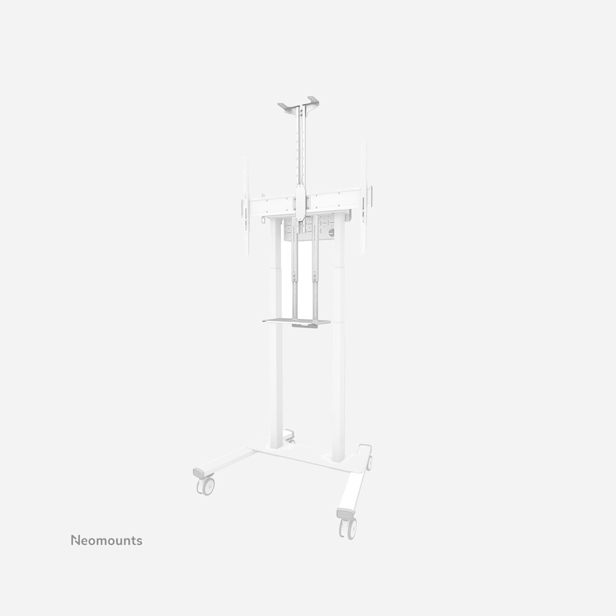 Neomounts AFL-875WH1 Kit Videobar et Multimédia Blanc - Supports FL55-875WH1/WL55-875WH1, Acier, Charge 9kg, Adaptateur Logitech Rally Bar/Mini - Le Neomounts AFL-875WH1 est un kit vidéobar et multimédia optionnel pour le support au sol mobile FL55-875WH1 et le support mural WL55-875WH1. Le kit permet l'installation d'une étagère caméra et d'une étagère pour appareils multimédia sur le chariot. L'étagère caméra universelle peut être installée au-dessus et en-dessous de l'écran et est réglable en hauteur, pour s'adapter à l'écran. En outre, la tablette pour caméra peut être montée à l'avant et à l'arrière du support. Le kit comprend un adaptateur pour les Logitech Rally Bar et Rally Bar Mini (qui peuvent également être placés au-dessus et en-dessous de l'écran). En outre, l'étagère multimédia universelle permet d'installer, entre autres, le Logitech Tap.