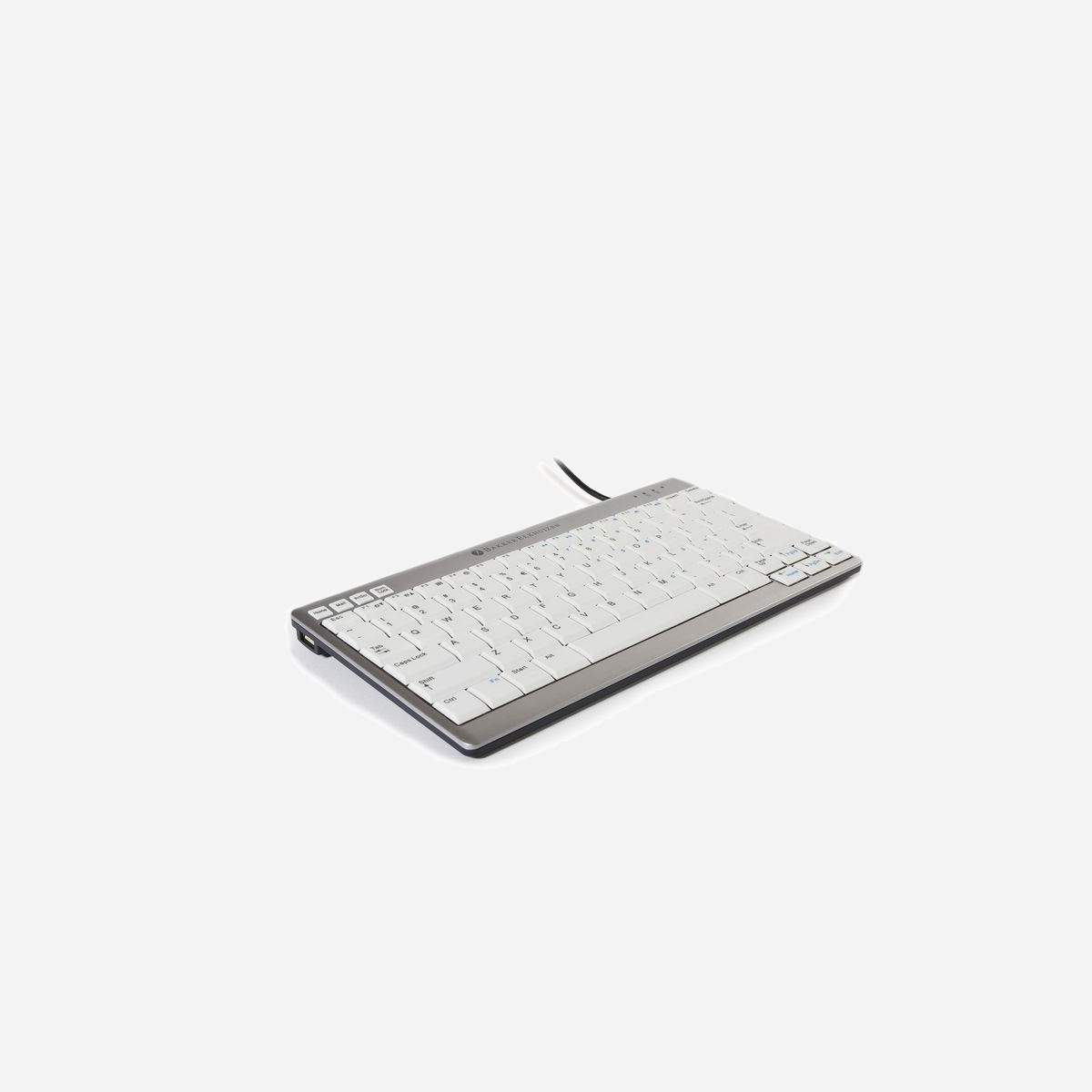 BakkerElkhuizen UltraBoard 950 - Clavier USB Compact QWERTY UK, Switch Ciseaux, Profil Bas, Mini ANSI, Hub USB 2.0, Gris Clair/Blanc - Clavier filaire compact, pour que vous puissiez travailler en ligne à tout moment, n'importe où.<br><br><b>Compact, mais entièrement chargé.</b><br>L'UltraBoard 950 est un clavier compact. Emportez-le partout avec vous et travaillez de manière plus saine grâce à sa taille compacte. L'UltraBoard 950 est conçu conformément aux exigences ergonomiques des claviers. Il est doté d'un mécanisme à ciseaux, d'un espacement des touches de 19 mm (centre à centre) et de touches concaves de couleur blanche avec des caractères foncés. Cette finition des touches promet une façon pratique et précise de taper, et des erreurs de frappe minimales. En outre, il est doté de fonctionnalités intéressantes telles que des touches de raccourci, des touches multimédia intégrées et des voyants d'état qui vous aideront à travailler plus efficacement.