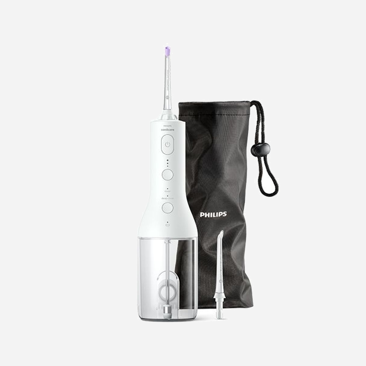 Philips Jet Dentaire Power Flosser 3000 HX3826/31 Blanc, Réservoir 0.25L, 3 Niveaux de Pression, 2 Embouts, Batterie Rechargeable Intégrée - <b>La technologie Quad Stream réinvente le nettoyage interdentaire</b><br/> Élimine jusqu'à 99,9 % de la plaque dentaire* dans les zones nettoyées<br/> Un nettoyage précis et sans effort entre les dents pour améliorer la santé de vos gencives. La canule Quad Stream unique couvre davantage de surface plus facilement, pour un nettoyage interdentaire des plus efficaces à chaque utilisation.