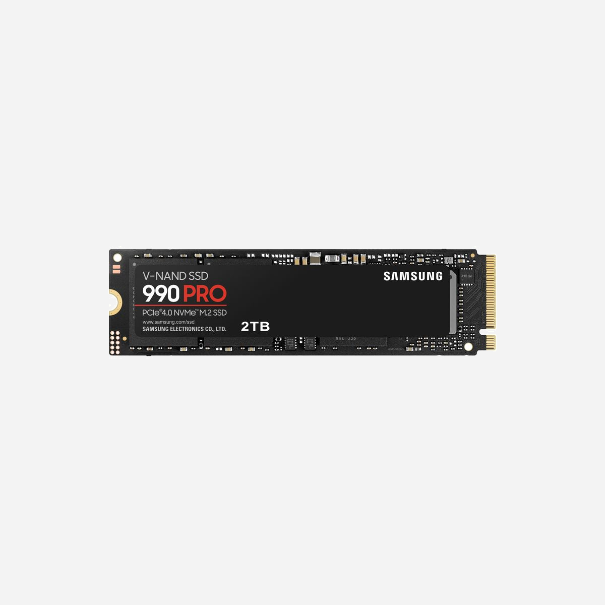 Samsung SSD 990 PRO 2 To M.2 PCIe 4.0 NVMe 2.0 V-NAND MLC, Lecture 7450 Mo/s, Ecriture 6900 Mo/s, 1400K/1550K IOPS, AES 256-bit - Le SSD Ultime<br>Atteigner les limites du PCIe® 4.0.<br>Un maintien des performances sur le long terme vous permettant de dominer vos adversaires.<br>Le contrôleur made-in Samsung de gestion intelligente de la chaleur propose une optimisation de la puissance tout en maintenant des vitesses et des performances féroces, pour toujours vous garder au top de votre jeu.<br><br>Vitesse maximale du PCIe 4.0<br>Gain de vitesse gigantesque. <br>Vitesses de lecture/ecriture aléatoire sont 40% et 50% plus rapides que le 980 PRO - Jusqu'à 1400K/1650K IOPS, pendant que la vitesse séquentielle de lecture/écriture est de 7450/6900 Mo/s atteignant presque les performances maximales du PCIe® 4.0. Soyez au top que ce soit pour le gaming, le montage vidéo et 3D, l'analyse de données et bien plus encore.<br><br>Gestion de l'énergie révolutionnaire<br>Meilleure performance de gestion d'énergie. <br>L'augmentation des performances consomme en général plus d'énergie.<br>Mais, le 990 PRO utilise moins d'énergie avec plus de 50% de ses performances améliorées par Watt par rapport au 980 PRO. <br>Ce design très peu gourmand en énergie rend les performances maximales du PCIe® 4.0 atteignables avec une gestion énergétique optimale.<br><br>Solution thermique intelligente<br>La vitesse au-delà de la chaleur. <br>Le revêtement en nickel du contrôleur Samsung et l'algorithme de pointe du contrôle thermique gère la chaleur pour des performances inébranlables. <br> L'étiquette du dissipateur de chaleur contrôle la chaleur de la puce NAND, pendant que le Dynamic Thermal Guard conserve les températures optimales.<br><br>Créateur de champion<br>La meilleure expérience de jeu.<br>Avec une amélioration de plus de 55% des performances aléatoires permettant des chargements plus rapides pour un réalisme gaming ultime sur la PS5 et les jeux PC profitant du Direct Storage.<br><br>Logiciel Samsung Magician<br>Libérer toute la puissance du 990 PRO.<br>La simplicitié d'utilisation du logiciel Samsung Magician et de ses outils d'optimisation vous permet de toujours tirer profit des meilleurs performances de votre SSD. <br>Protéger vos données importantes, surveiller l'état du disque et recever les mises à jour importantes. Votre boite à outils pour votre SSD.<br><br>Le n°1 mondial de la mémoire Flash<br>Profiter dune durée de vie et de performances supérieures que seule la première marque de mémoire flash au monde depuis 2003 peut vous offrir. Tous les firmwares et composants, dont les mémoires Samsung DRAM et NAND mondialement connues, sont fabriqués dans nos usines et nous permet donc de vous assurer une qualité impeccable.