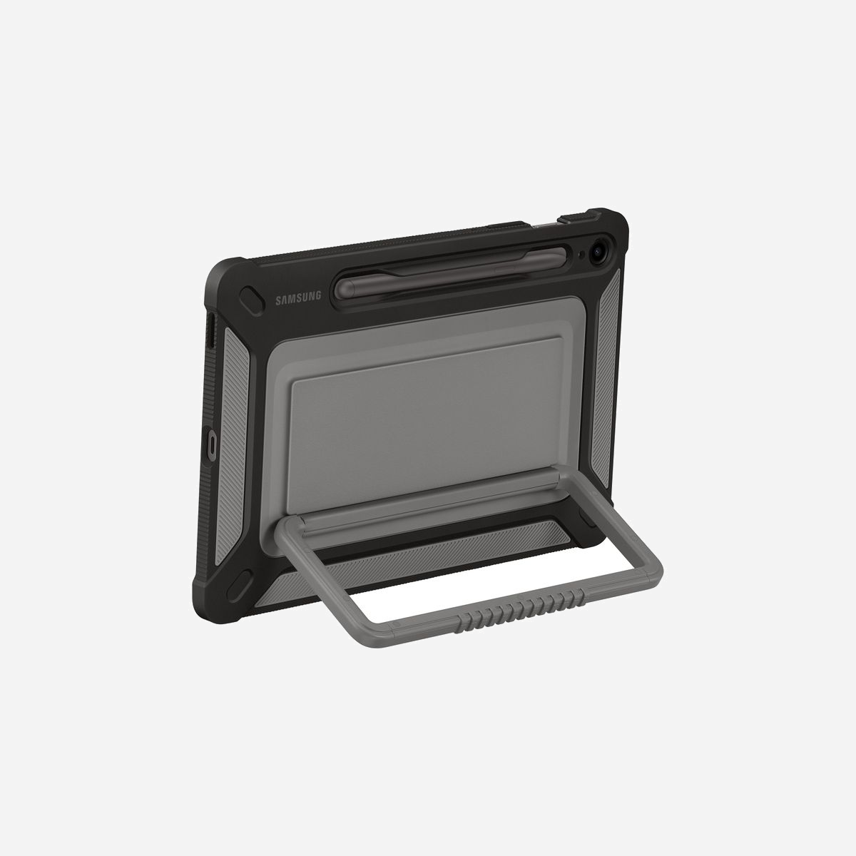 Samsung EF-RX510 Housse Noire pour Galaxy Tab S9 FE 10.9", Résistance Militaire MIL-STD 810G, Béquille intégrée, Support S Pen, 263x174.5x21.2mm - Votre tablette devient tout terrain<br>Envie d'aventures tout en restant connecté ? Transportez votre tablette partout en toute confiance, grâce à la coque arrière renforcée. Conçue avec une résistance de niveau militaire (MIL-STD 810G-516.7), elle protège votre tablette contre les chutes et les chocs, pour vous accompagner dans vos quêtes d'histoires insolites à l'autre bout du monde.<br><br>Vos vidéos préférées, même en pleine nature<br>Grâce à la béquille intégrée au dos de la coque, vous pouvez facilement regarder vos séries et films favoris en mode paysage. Dès que vous avez terminé, utilisez la béquille comme poignée pour transporter votre Galaxy Tab S9 FE partout en toute sécurité.<br><br>Gardez votre S Pen à portée de main<br>Le support intégré pour S Pen vous permet de le garder à portée de main et facilement accessible, pour qu'aucune de vos idées ne s'échappe dans la nature !