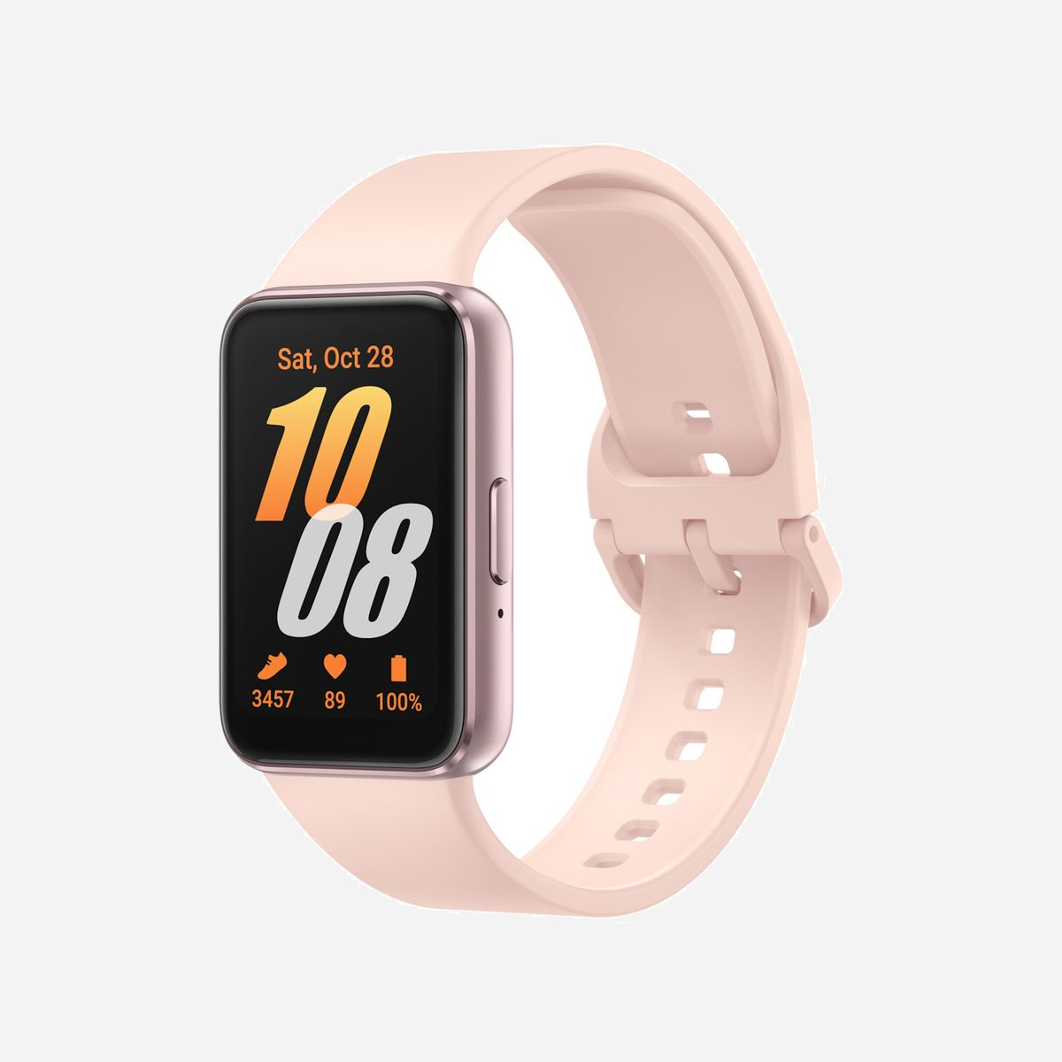 Samsung Galaxy Fit3 SM-R390NIDAEUE, Écran AMOLED 1.6" 256x402, Boîtier 40mm Aluminium Rose Doré, 16Mo RAM, FreeRTOS, Bluetooth 5.3, IP68 - Samsung Galaxy Fit3. Taille de l'écran: 4,06 cm (1.6"), Technologie d'affichage: AMOLED, Résolution de l'écran: 256 x 402 pixels, Écran tactile. Capacité de la RAM: 16 Mo, Memoire flash: 0,256 Go. Capacité de la batterie: 208 mAh. Poids: 18,5 g. Couleur du bracelet: Rose doré. Système d'exploitation installé: FreeRTOS
