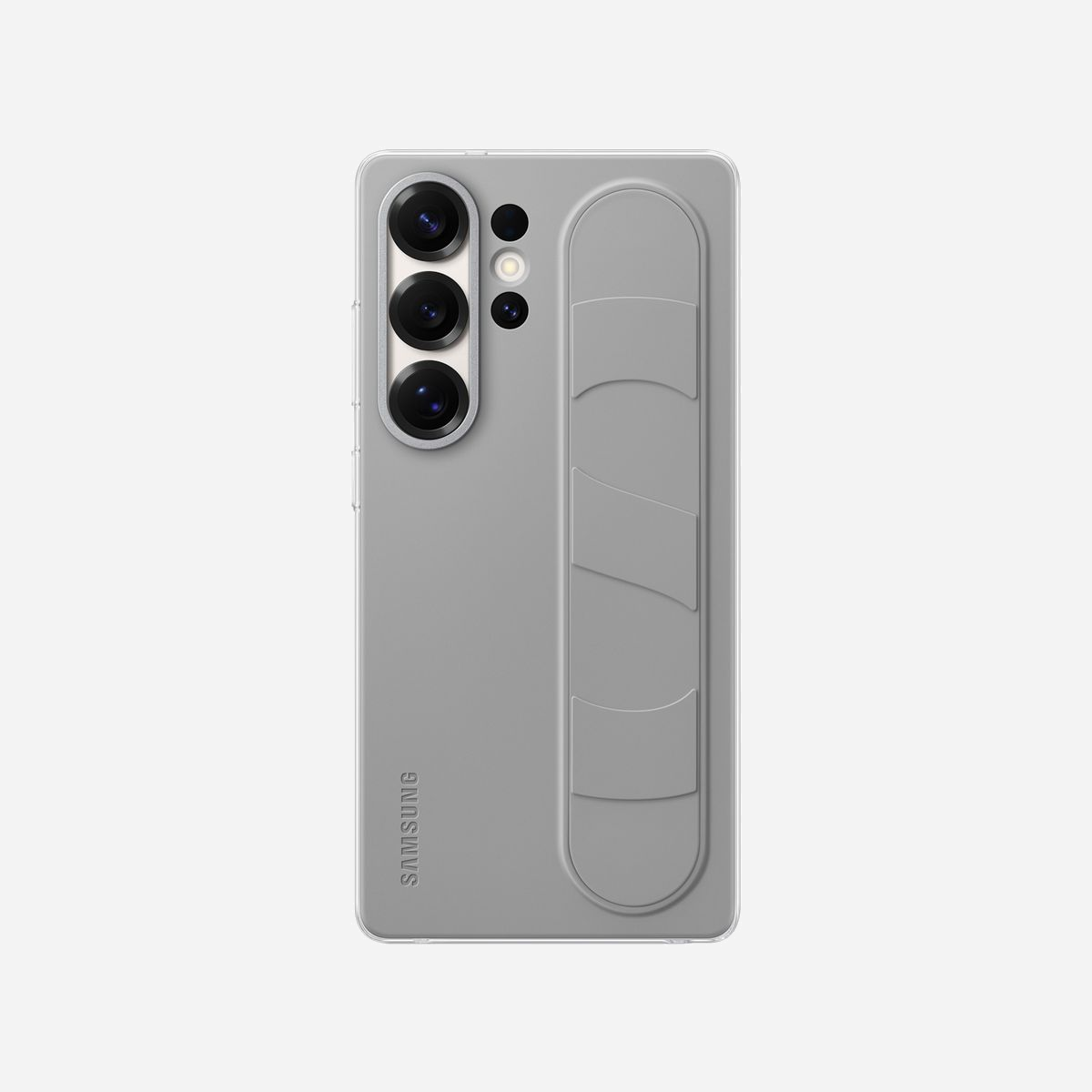 Samsung EF-GS938CJEGWW Housse Gris avec Support et Lanière pour Galaxy S25 Ultra 6.9" – Compatibilité Samsung – Design Monochromatique - <b>Regardez vos contenus les mains libres</b><br>Regardez vos séries, films et autres contenus préférés sans avoir à tenir votre smartphone. Utilisez la lanière comme support pour visionner vos épisodes tout en étant libre de faire d'autres choses en même temps.<br><br><b>Quand pratique et style se rencontrent</b><br>Découvrez le confort et la stabilité unique de notre coque avec lanière et support. Douce au toucher, elle offre une prise en main sécurisée et si confortable que vous ne pourrez plus vous en passer.