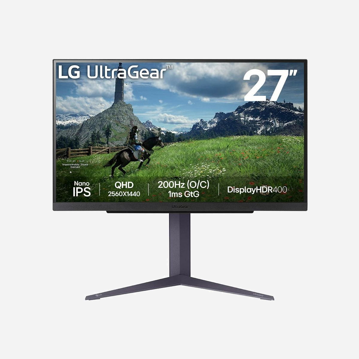 LG 27GS85Q-B Moniteur 27" QHD Nano IPS 1ms 200Hz G-SYNC Compatible & FreeSync, HDR400, DP 1.4/HDMI 2.0, Hub USB, Réglage Hauteur/Pivot - LG 27GS85Q-B. Taille de l'écran: 68,6 cm (27"), Résolution de l'écran: 2560 x 1440 pixels, Type HD: Quad HD, Technologie d'affichage: LCD, Temps de réponse: 1 ms, Format d'image: 16:9, Angle de vision horizontal: 178°, Angle de vision vertical: 178°. Concentrateur USB intégré. Montage VESA, Réglage de la hauteur. Couleur du produit: Noir