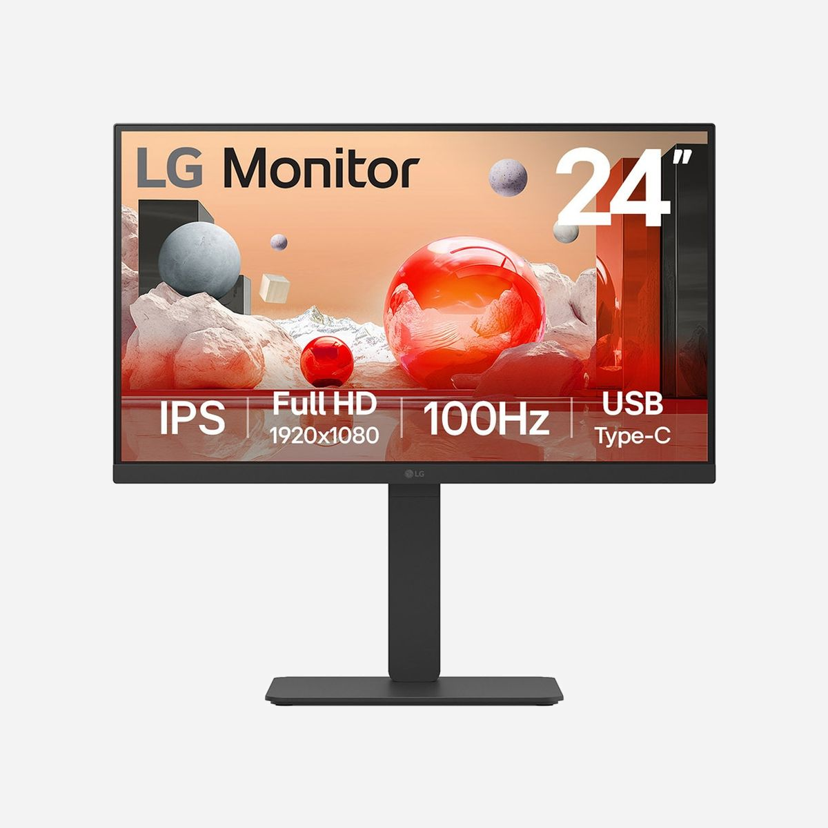 LG 24BA750-B Écran LCD 23.8" Full HD 1920x1080 IPS 100Hz 5ms, Hub USB-C 65W, DisplayPort 1.4, HDMI, RJ45, VESA, Noir - LG 24BA750-B. Taille de l'écran: 60,5 cm (23.8"), Résolution de l'écran: 1920 x 1080 pixels, Type HD: Full HD, Technologie d'affichage: LCD, Temps de réponse: 5 ms, Format d'image: 16:9, Angle de vision horizontal: 178°, Angle de vision vertical: 178°. Haut-parleurs intégrés. Concentrateur USB intégré. Montage VESA, Réglage de la hauteur. Couleur du produit: Noir