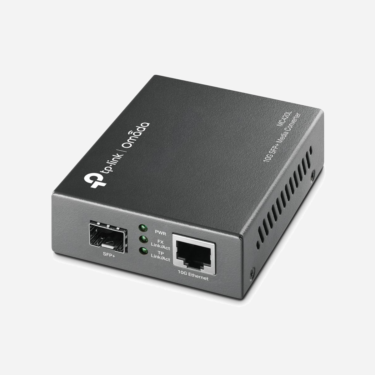 TP-Link MC420L Convertisseur Media 10Gbps Multimode/Monomode SFP+ vers RJ45, Standards IEEE 802.3ab/ae/an/aq/x/z, Port Ethernet 10GBASE-T, Noir - TP-Link MC420L. Débit de transfert des données maximum: 10000 Mbit/s, Standards réseau: IEEE 802.3ab, IEEE 802.3ae, IEEE 802.3an, IEEE 802.3aq, IEEE 802.3x, IEEE 802.3z, Technologie de câblage Ethernet cuivre: 2.5GBASE-T, 10GBASE-T, 1000BASE-T. Distance de transfert maximale: 100 m, Structure du mode de fibre: Multimode, Monomode. Voyants: Activité, Liaison, Énergie, Couleur du produit: Noir. Connecteur de fibre optique: SFP+, Technologie de connectivité: Avec fil. Consommation (max): 4,12 W