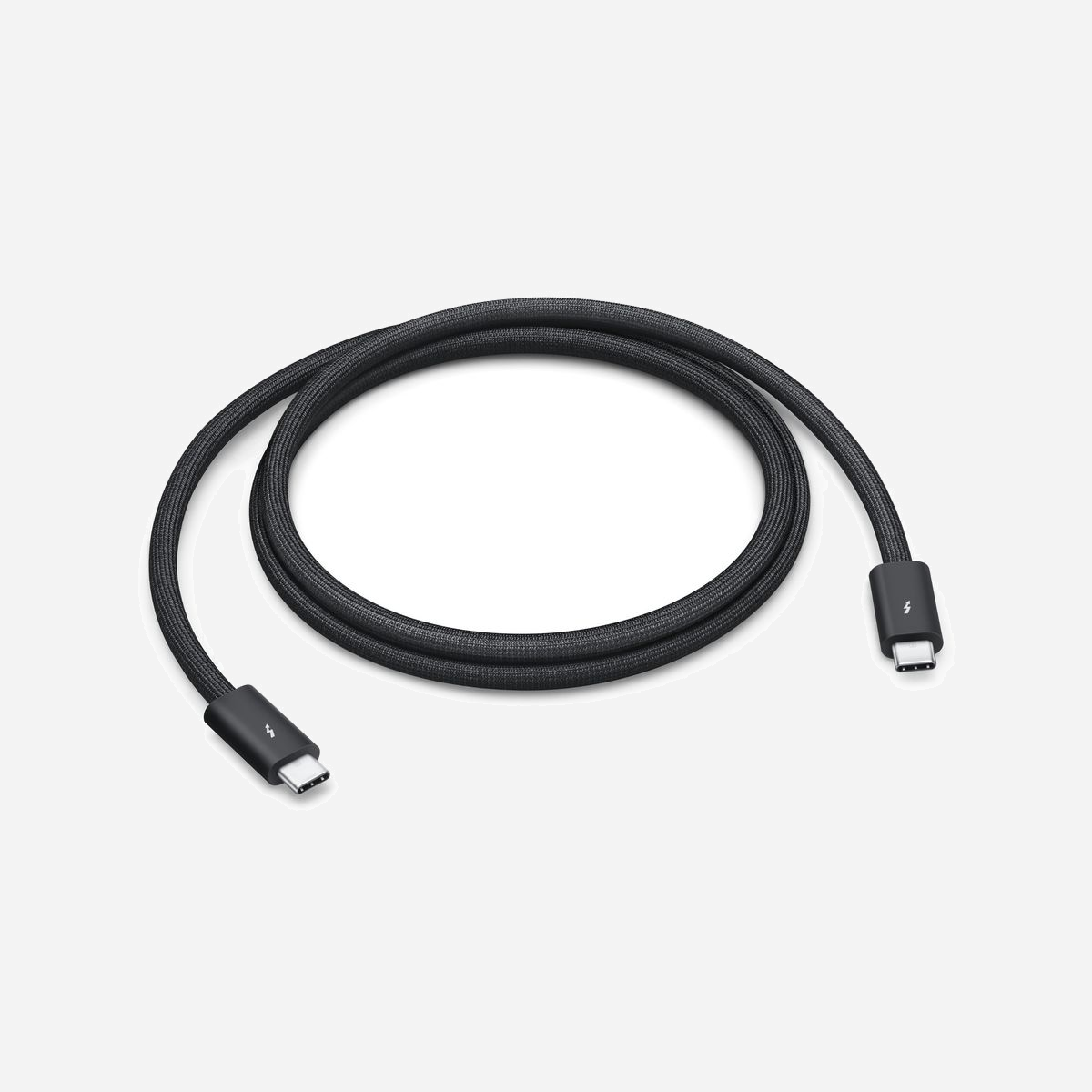 Apple Câble Thunderbolt 5 MC9C4ZM/A 1m Noir - Transfert jusqu'à 120 Gbit/s, USB 4 40 Gbit/s, USB 3 10 Gbit/s, DisplayPort 2.1, Power Delivery 240W - Avec son design tressé noir qui s’enroule sans s’emmêler, ce câble de 1 mètre prend en charge le transfert de données Thunderbolt 5 jusqu’à 120 Gbit/s, les transferts de données Thunderbolt 3, Thunderbolt 4 et USB 4 jusqu’à 40 Gbit/s, le transfert de données USB 3 jusqu’à 10 Gbit/s, la sortie vidéo DisplayPort 2.1 et une puissance d’alimentation jusqu’à 240 W.<br><br>Utilisez ce câble pour connecter un Mac doté de ports Thunderbolt 3, 4 ou 5 (USB‑C) à des appareils et écrans compatibles Thunderbolt (USB‑C) et USB, tels que le Studio Display, le Pro Display XDR, des stations d’accueil et des disques externes. Vous pouvez aussi utiliser ce câble pour connecter à votre Mac des modèles d’iPhone et d’iPad avec USB‑C.<br><br>