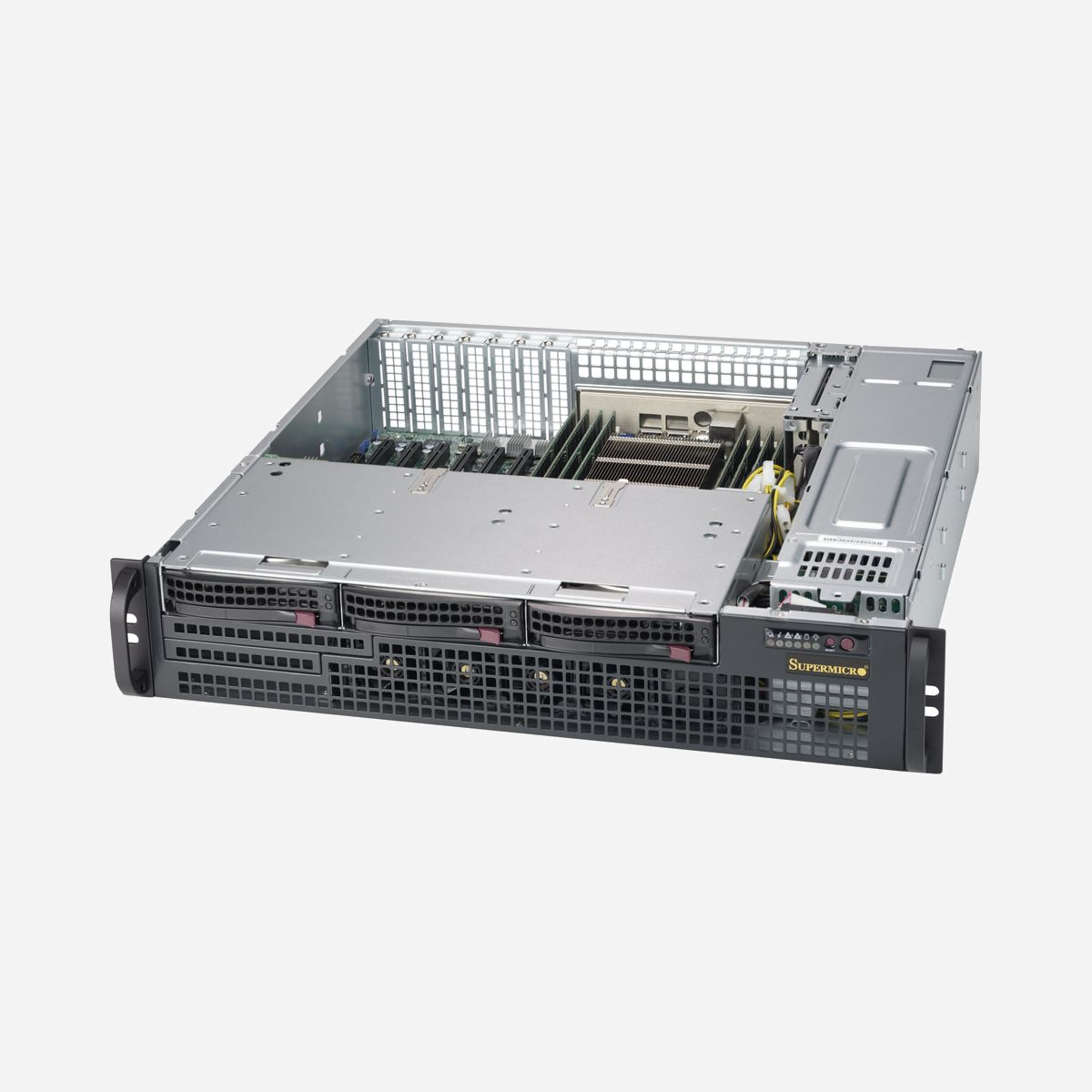 Supermicro CSE-825MBTQC-R802LPB Châssis Serveur Rack 2U Noir Alimentation 800W 80 PLUS Titanium, 3 baies 3.5", ATX/EATX, Ventilateurs PWM - Supermicro CSE-825MBTQC-R802LPB. Format: Support, Type: Serveur, Couleur du produit: Noir. Alimentation d'énergie: 800 W, Tension d'entrée AC: 100 - 240 V, Fréquence d'entrée AC: 50 - 60 Hz. Tailles de disques durs supportées: 3.5". Largeur: 437 mm, Profondeur: 450 mm, Hauteur: 89 mm. Largeur du colis: 594 mm, Profondeur du colis: 826 mm, Hauteur du colis: 251 mm