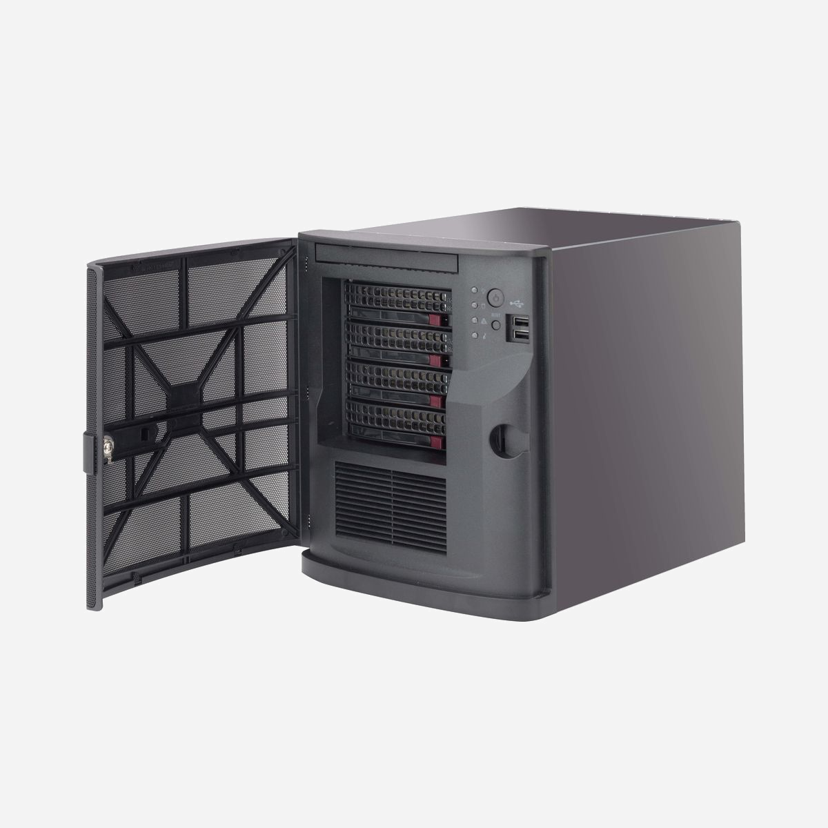 Supermicro CSE-721TQ-350B Mini Tower Serveur Noir, Alimentation 250W, 1x 120mm, Mini-ITX, 4x 3.5", 2x 2.5", USB 3.2, 210x279x240mm - Supermicro CSE-721TQ-350B. Format: Mini Tower, Type: Serveur, Couleur du produit: Noir. Alimentation d'énergie: 250 W. Ventilateurs arrières installés: 1x 120 mm, Pris en charge des diamètres des ventilateurs arrières: 120 mm. Tailles de disques durs supportées: 2.5,3.5". Largeur: 210,1 mm, Profondeur: 279,4 mm, Hauteur: 240 mm