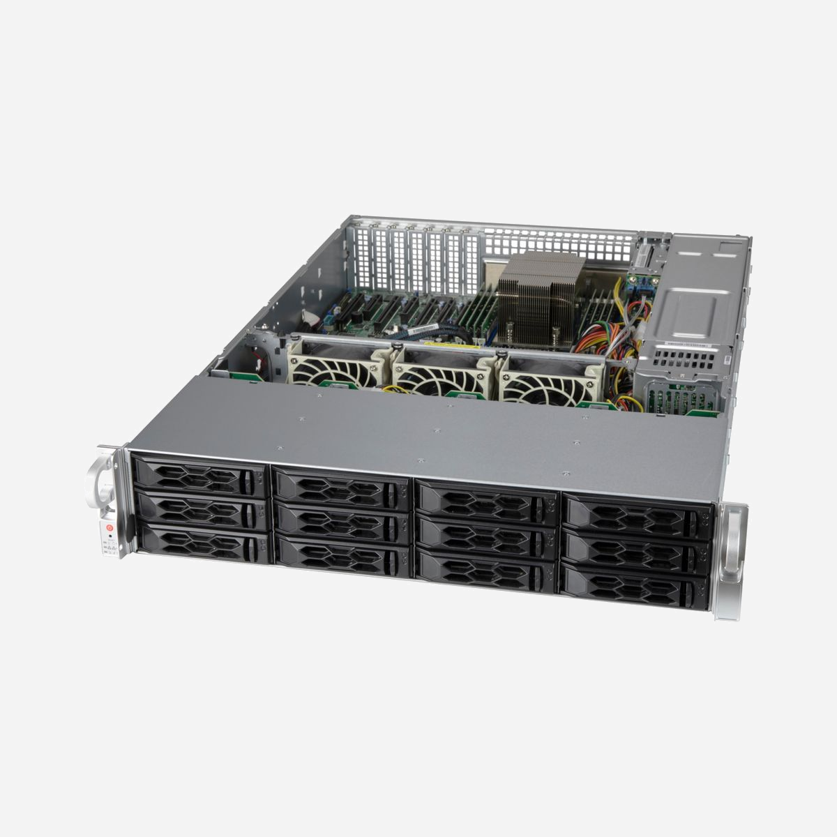 Supermicro CSE-LA26AC12-R920LP1 Châssis Serveur 2U Rackable, 12 Baies 2.5/3.5", Alimentation 920W, Noir/Gris, 437x647x89mm, BSMI/CCC/CE/UL - Supermicro CSE-LA26AC12-R920LP1. Format: Support, Type: Serveur, Couleur du produit: Noir, Gris. Alimentation d'énergie: 920 W. Tailles de disques durs supportées: 2.5,3.5". Largeur: 437 mm, Profondeur: 647 mm, Hauteur: 89 mm. Largeur du colis: 671 mm, Profondeur du colis: 871 mm, Hauteur du colis: 290 mm