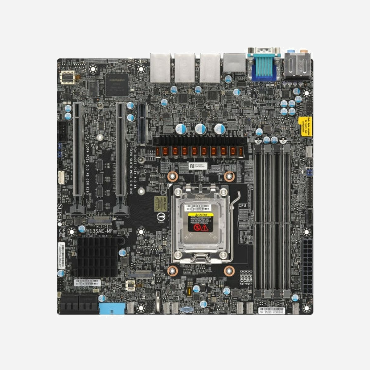 Supermicro MBD-H13SAE-MF : Carte mère micro ATX AMD B650 Socket AM5, EPYC 4004, DDR4-SDRAM 192GB max, SATA III RAID 0/1/10, ASPEED AST2600, DisplayPort 1.4a - Supermicro MBD-H13SAE-MF. Fabricant de processeur: AMD, Socket de processeur (réceptable de processeur): Emplacement AM5, Processeurs compatibles: AMD EPYC 4004. Types de mémoire pris en charge: DDR4-SDRAM, Mémoire interne maximale: 192 Go, Type de support (slot): DIMM. Interfaces de lecteur de stockage prises en charge: SATA III, Types de lecteurs de stockage pris en charge: HDD & SSD, Niveaux RAID: 0, 1, 10. Famille d'adaptateur graphique: ASPEED, Adaptateur graphique: AST2600. Version de DisplayPort: 1.4a
