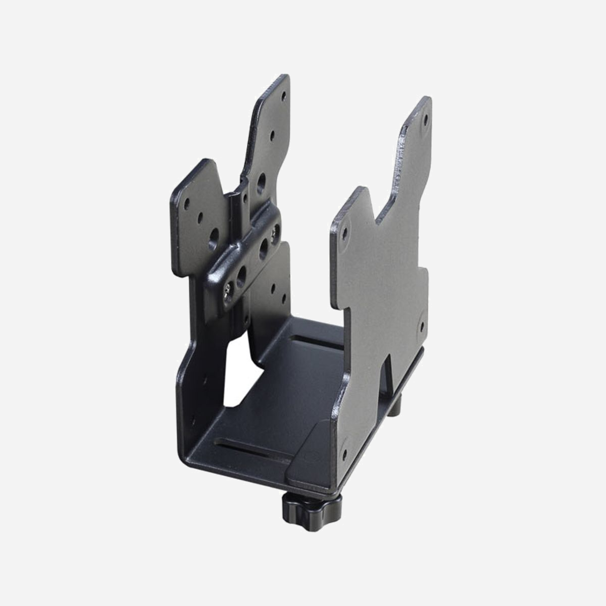 Ergotron 80-107-200 Support CPU Bureau Noir, montage VESA 75/100mm, charge max 2.7kg, compatible client léger/Mac mini, acier, dimensions colis 180x110x150mm. - Ce support polyvalent permet d’intégrer facilement un client léger ou un petit ordinateur dans votre espace de travail. Sa conception universelle s’adapte aux dimensions de la boîte, tandis que son interface de montage se fixe à une variété de surfaces: sur une plaque VESA, directement à un bureau, sur une perche avec une pince, ou sur un rail mural Ergotron.<br>Le support de client léger n’est pas réservé aux clients légers ; il est parfait pour les petits processeurs, le Mac mini ou d’autres périphériques.<br><br><b>Avantages</b><br>- Extrêmement polyvalent : inclut le matériel de fixation à plusieurs surfaces et aux supports Ergotron‡<br>- Le logement réglable s’adapte à une large gamme de petits ordinateurs<br>- Accepte la plupart des clients légers du marché<br>- Support parfait pour Mac mini d’Apple® (compatible avec toutes les générations)<br>- Intègre efficacement un petit ordinateur dans une configuration affichage-support pour créer une solution de poste de travail complète<br>- L’interface VESA universelle se fixe à n’importe quel support VESA dont les trous suivent un motif de 100 mm ou de 75 mm<br>- Construction en acier pour plus de solidité et de durabilité<br>- Encombrement réduit