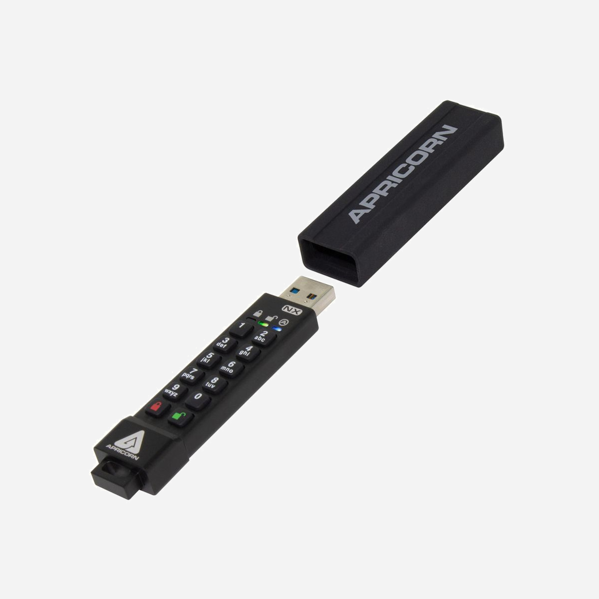Apricorn Aegis Secure Key 3NX 4Go USB-A 3.2 Gen 1 (3.1 Gen 1) FIPS 140-2, Chiffrement Matériel, Clavier Intégré, IP67, 77/72 Mo/s Lecture/Ecriture - Apricorn Aegis Secure Key 3NX. Capacité: 4 Go, Interface de l'appareil: USB Type-A, Version USB: 3.2 Gen 1 (3.1 Gen 1), Vitesse de lecture: 77 Mo/s, Vitesse d'écriture: 72 Mo/s. Format: Casquette. Clavier intégré, Protection par mot de passe. Poids: 22 g. Couleur du produit: Noir