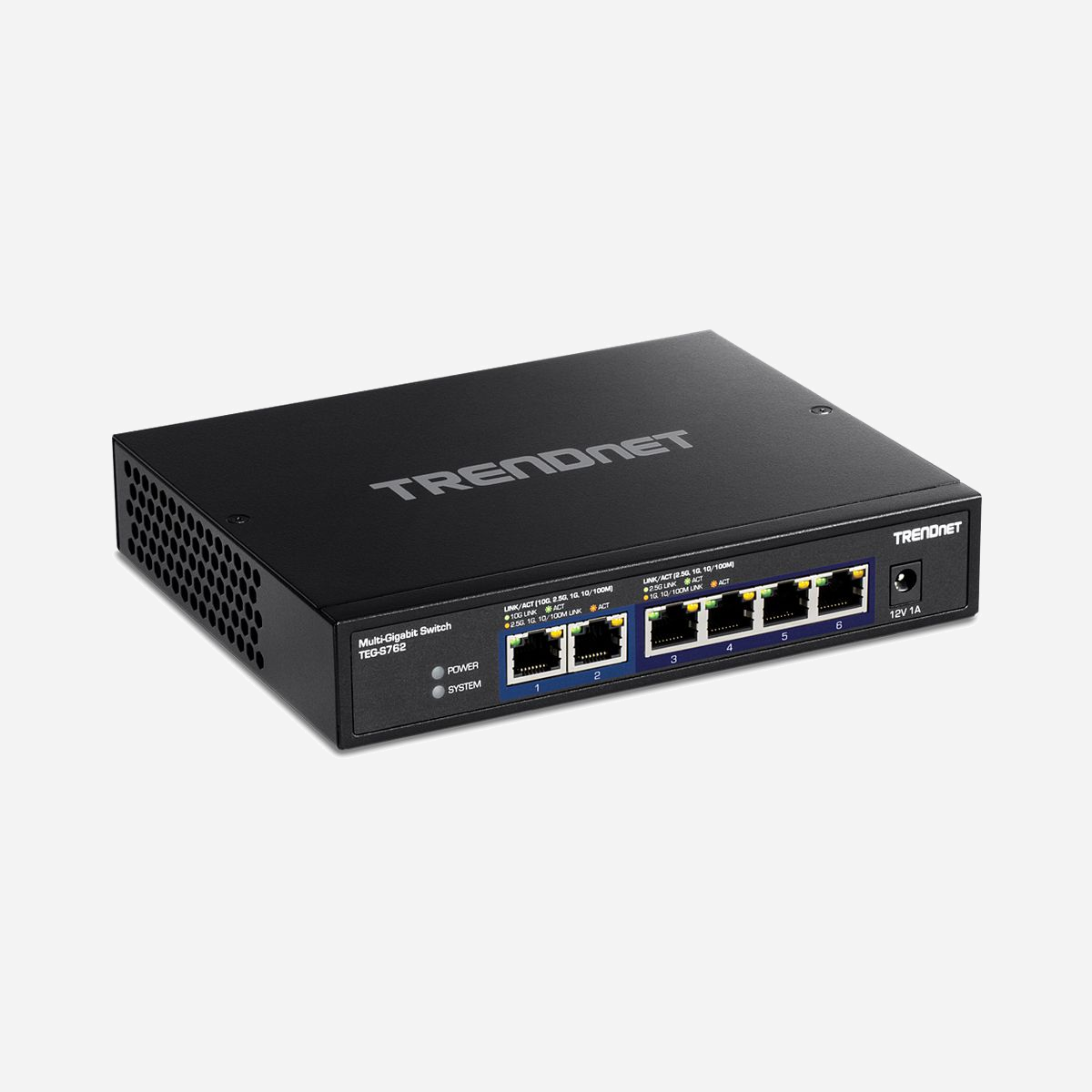 Trendnet TEG-S762 : Switch 6 Ports 10G Ethernet RJ-45 (100/1000/10000) - Capacité 60 Gbit/s, MAC 16K entrées, Standards IEEE 802.3ab/an/az/bz/u - Trendnet TEG-S762. Type de port Ethernet RJ-45 de commutation de base: 10G Ethernet (100/1000/10000), Quantité de ports Ethernet RJ-45 de commutation de base: 6. Répertoire MAC: 16000 entrées, Capacité de commutation: 60 Gbit/s. Standards réseau: IEEE 802.3ab, IEEE 802.3an, IEEE 802.3az, IEEE 802.3bz, IEEE 802.3u