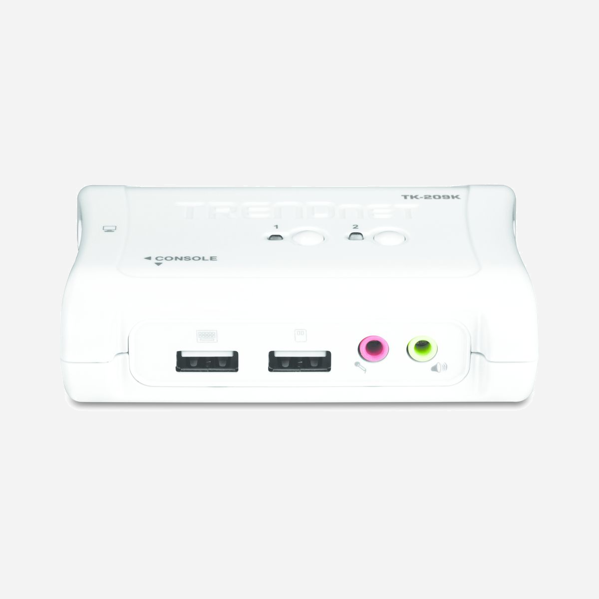 Trendnet TK-209K Switch KVM 2 ports USB/VGA 2048x1536 Audio PS/2 Câbles 1.2m Compatible Windows, Linux, macOS, Alimentation USB - Le switch audio KVM à 2 ports PS/2 vous permet de contrôler des PC multimédia à l’aide d’un seul clavier, d’un moniteur, d’une souris, d’un micro et d’une paire de diffuseurs. Le switch KVM vous permet non seulement de partager votre moniteur, votre clavier et votre souris mais également de partager votre micro et vos diffuseurs. En appuyant simplement sur un bouton, il élimine les enchevêtrements de câbles passant entre 2 PC. Grâce à ses fonctions de connectivité à chaud, de recherche automatique et ses touches de raccourci, le TK-208K est le choix idéal pour le partage de 2 PC. Des câbles KVM séparés sont fournis.<br><br>- Utilisez un seul clavier, un seul moniteur et une seule souris pour contrôler deux ordinateurs.<br>- Switch KVM PS/2 avec un port pour ensemble micro/diffuseurs.<br>- 2 séries de câbles PS/2, VGA et diffuseur & micro.<br>- Supporte Microsoft Intellimouse, Optical Mouse, Logitech Net Mouse etc.<br>- Supporte la très haute qualité vidéo, jusque la résolution VGA 2048 x 1536.<br>- Supporte Windows 98(SE)/ME/2000/XP/2003 Server et Linux.<br>- Connectable à chaud, ajoutez ou retirez des PC connectés pour la maintenance sans éteindre le switch KVM ou les autres PC.<br>- Aucun logiciel requis, l’utilisateur peut aisément sélectionner le PC grâce à un bouton de commande ou des touches de raccourci.<br>- Mode de recherche automatique (Auto Scan) pour le contrôle des PC.<br>- Réinitialisation du statut du clavier lors du passage d’un PC à l’autre.<br>- Affichage par voyants lumineux pour un contrôle aisé du fonctionnement.<br>- Méthode d’alimentation de l’interface PS/2.<br>- Garantie limitée de 2 ans.