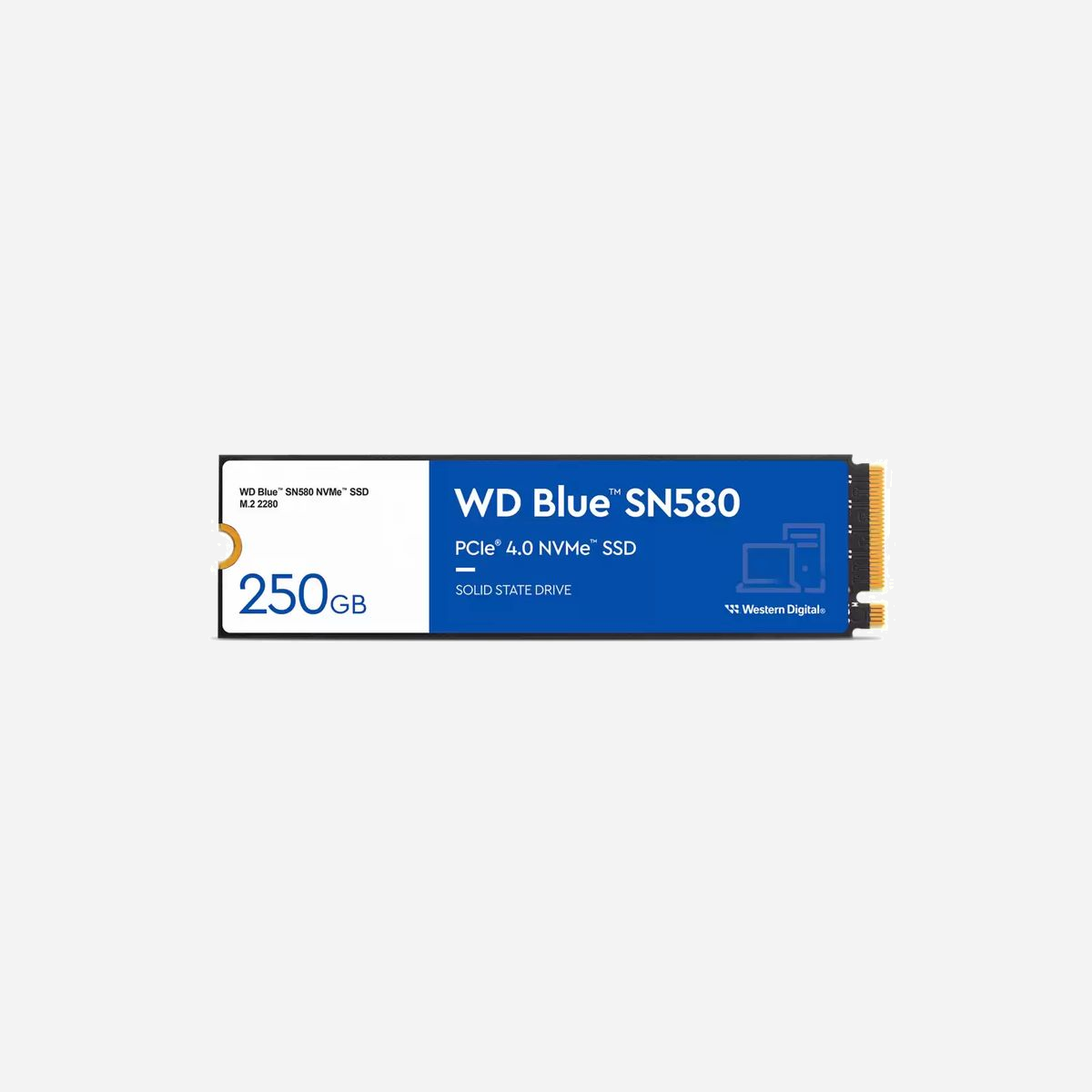 Western Digital Blue SN580 2 To SSD NVMe PCIe 4.0 M.2 2280 TLC - Lecture/Écriture 4150 Mo/s - 600K/750K IOPS - WDS200T3B0E-00CHF0 - <b>Libérez votre imagination</b><br><br>Libérez votre imagination grâce au disque SSD NVMe WD Blue SN580 avec PCIe® Gen 4.0 destiné aux créateurs et aux professionnels. Dopez votre productivité ou votre créativité grâce aux disques SSD PCIe Gen 4.0 offrant des vitesses de lecture allant jusqu'à 4150 Mo/s (modèles 1 To et 2 To). Avec jusqu'à To de stockage dans un petit format mince M.2 2280, les applications, les données et les contenus de type photos, vidéos 4K et musiques peuvent être stockés sur le même disque. Créez sans limites lorsque l'inspiration est au rendez-vous ou lors de trajets, grâce à un stockage peu énergivore qui maximise la durée de vie de la batterie de votre ordinateur portable.<br><br><b>Simplifiez la gestion des fichiers lourds</b><br><br>Lancez des applications, chargez, modifiez et publiez du contenu avec des vitesses PCIe Gen 4.0 allant jusqu'à 4150 Mo/s (modèles 1 To et 2 To) et des copies de fichiers rapides offertes par la technologie nCache™ 4.0.<br><br><b>Conçu pour les créateurs de contenu et les professionnels</b><br><br>Le disque SSD NVMe WD Blue SN580 dope les flux de production créatifs en garantissant la réactivité des applications dans le cas de plusieurs projets simultanés. La conception peu énergivore prolonge la durée de vie de la batterie, ce qui vous permet de continuer à travailler ou à créer lorsque l'inspiration est là.<br><br><b>Hautes performances, faible latence</b><br><br>Les performances élevées de l'interface PCIe Gen 4.0 assurent des vitesses de transfert allant jusqu'à 4150 Mo/s (modèles 1 To et 2 To) pour charger rapidement des fichiers numériques volumineux ou publier vos projets.