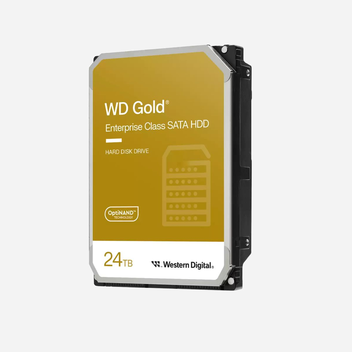 Western Digital WD Gold 24To HDD SATA III 3.5" 7200RPM 512Mo Cache, Charge de travail 550To/an, MTBF 2.5M heures, Technologie HelioSeal - <b>Vos données sont précieuses</b><br><br>Personnalisez le système de stockage de votre entreprise pour répondre à vos besoins spécifiques à l'aide d'une gamme complète de disques durs WD Gold™ pour les professionnels offrant entre 1 To et 24 To de capacité. La technologie OptiNAND™ est intégrée aux modèles de 20, 22 et 24 To. Ces solutions extrêmement fiables dédiées aux environnements de stockage exigeants offrent jusqu'à 2,5 millions d'heures MTBF, une technologie de protection contre les vibrations et une faible consommation d'énergie grâce à la technologie HelioSeal (modèles de 12 To et plus). Spécialement conçus pour être utilisés dans des datacenters et des systèmes de stockage professionnels, les disques durs SATA WD Gold pour entreprises offrent des performances haut de gamme dignes des disques durs Western Digital.<br><br><b>Gain de flexibilité et de liberté</b><br>La famille WD Gold™ vous permet de vous doter du système de stockage qui vous convient grâce à ses modèles de disques durs SATA de 1 To à 24 To, conçus pour les lourdes charges de travail applicatives et pour gérer des charges de travail allant jusqu'à 550 To par an. <br><br><b>Fiabilité renforcée</b><br>Avec jusqu'à 2,5 millions d'heures MTBF, les disques durs WD Gold™ offrent une fiabilité et une robustesse supérieures.<br><br><b>Protection contre les vibrations</b><br>Les disques WD Gold™ sont dotés d'une électronique de contrôle sophistiquée permettant de corriger en temps réel les vibrations linéaires et rotationnelles grâce à une technologie de protection spécifique, afin de garantir des performances supérieures au sein d'environnements soumis à de fortes vibrations.<br><br><b>Compatibilité exceptionnelle</b><br>Spécialement conçus pour être utilisés dans des datacenters et des systèmes de stockage professionnels, les disques durs WD Gold™ sont compatibles avec les principaux systèmes d'exploitation utilisés en entreprise.<br><br><b>Faites évoluer vos activités</b><br>Les disques WD Gold™ sont disponibles dans des capacités allant jusqu'à 24 To grâce à la fonctionnalité d'augmentation d'espace de la technologie OptiNAND™.<br><br><b>Une technologie pour protéger vos données</b><br>La fonctionnalité innovante ArmorCache™ (modèles de 22 To et 24 To uniquement) offre une protection de niveau entreprise en cas de coupure de courant pour vos données en mode cache en écriture activé (WCE), tout en augmentant les performances en mode cache en écriture désactivé (WCD).