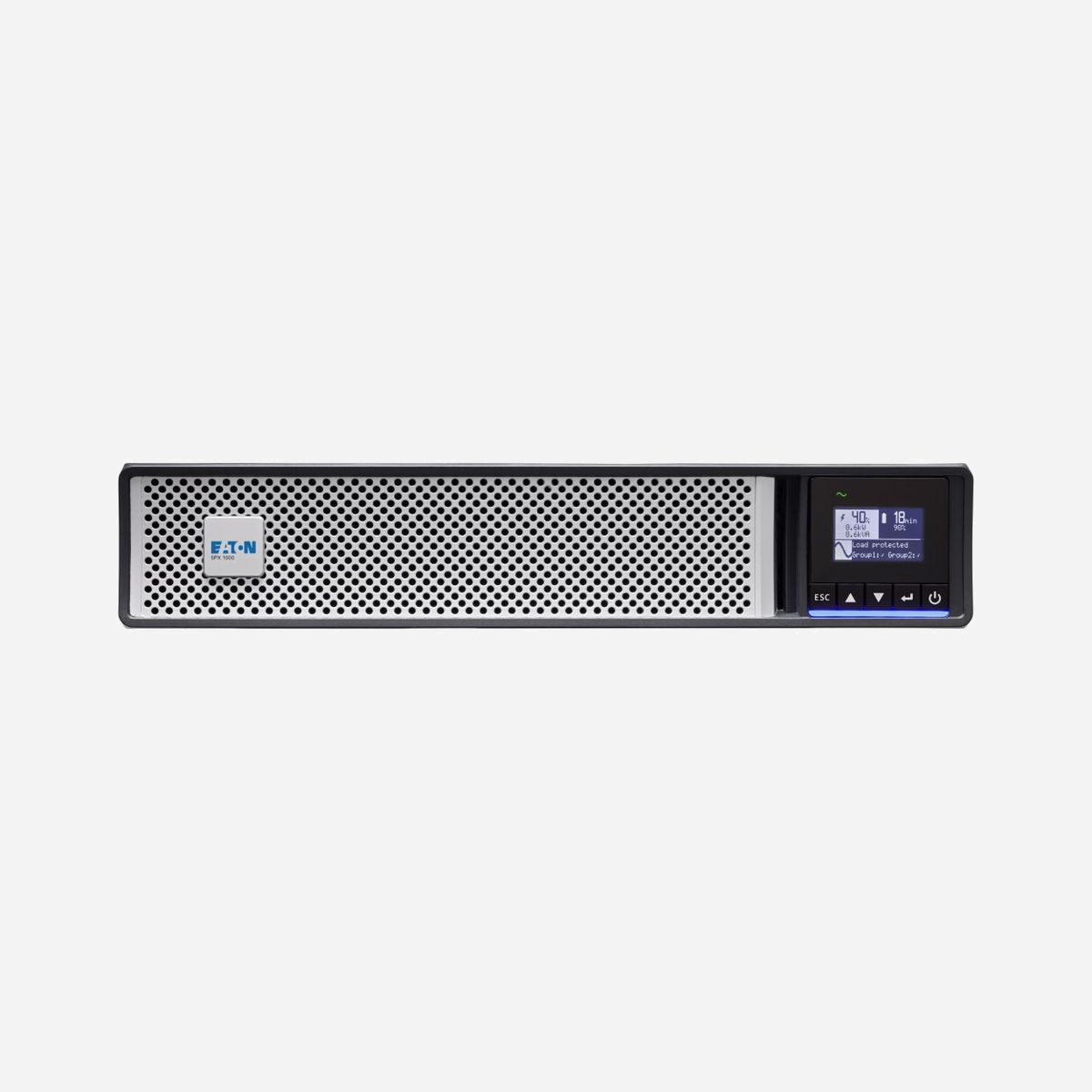 Eaton 5PX1000IRT2UG2 UPS 1kVA Interactivité Ligne 8 Prises C13/C14 2U Rack/Tour Sinusoïde Pure 17min Autonomie à Mi-Charge RS-232 - Eaton 5PX1000IRT2UG2. Topologie UPS: Interactivité de ligne, capacité de la puissance de sortie: 1 kVA, Puissance de sortie: 1000 W. Types de sortie AC: Coupleur C13, Prise mâle: Coupleur C14, Nombre de prises en sortie: 8 sortie(s) CA. Temps de secours type à demi de charge: 17 min. Format: Rack/Tour, Couleur du produit: Noir, Capacité du rack: 2U. Certificats de conformité: CE, Certification: IEC/EN 62040-2, FCC B, CISPR22 B CB (TUV) / cTUVus / EAC / UKCA / Ukr / Cm