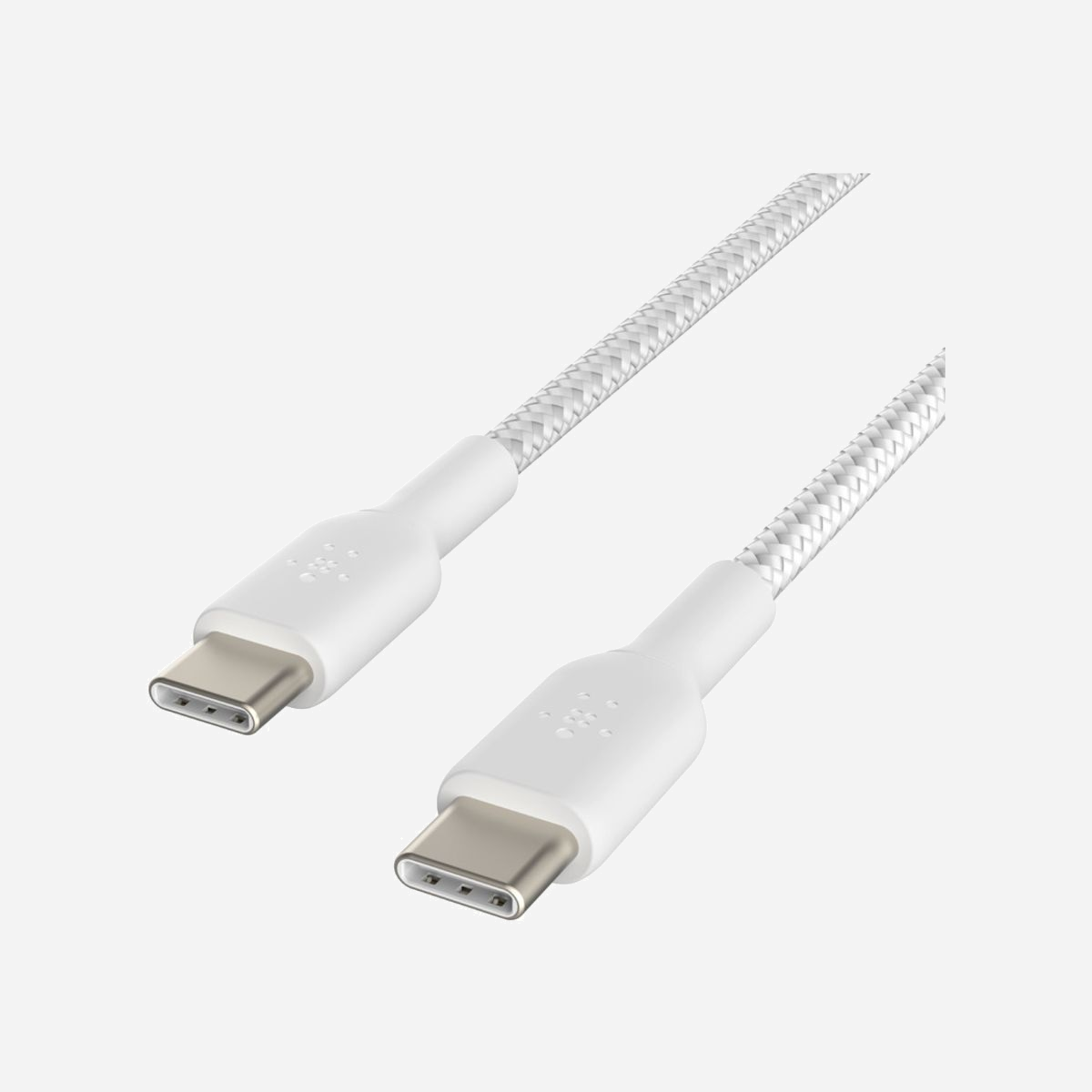 Belkin CAB004BT1MWH Câble USB-C Mâle/Mâle 1m Blanc Tressé, USB-IF Certified, compatible Apple/Samsung/Google (Liste détaillée fournie) - Belkin CAB004BT1MWH. Longueur de câble: 1 m. Connecteur 1: USB C, Connecteur 2: USB C, Couleur du produit: Blanc