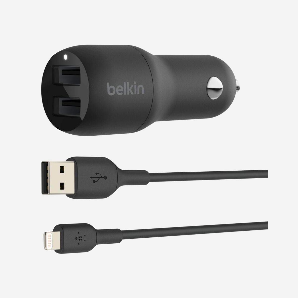 Belkin CCD001BT1MBK : Chargeur Auto Universel Allume-cigare 2 Ports USB 2.0, Câble 1m USB-A to Lightning, 24W, Indicateur LED, Noir - Belkin Boost Charge. Type de chargeur: Auto, Type de source d'alimentation: Allume-cigare, Compatibilité de chargeur: Universel, Quantité de Ports USB 2.0: 2. Longueur de câble: 1 m, Couleur du produit: Noir